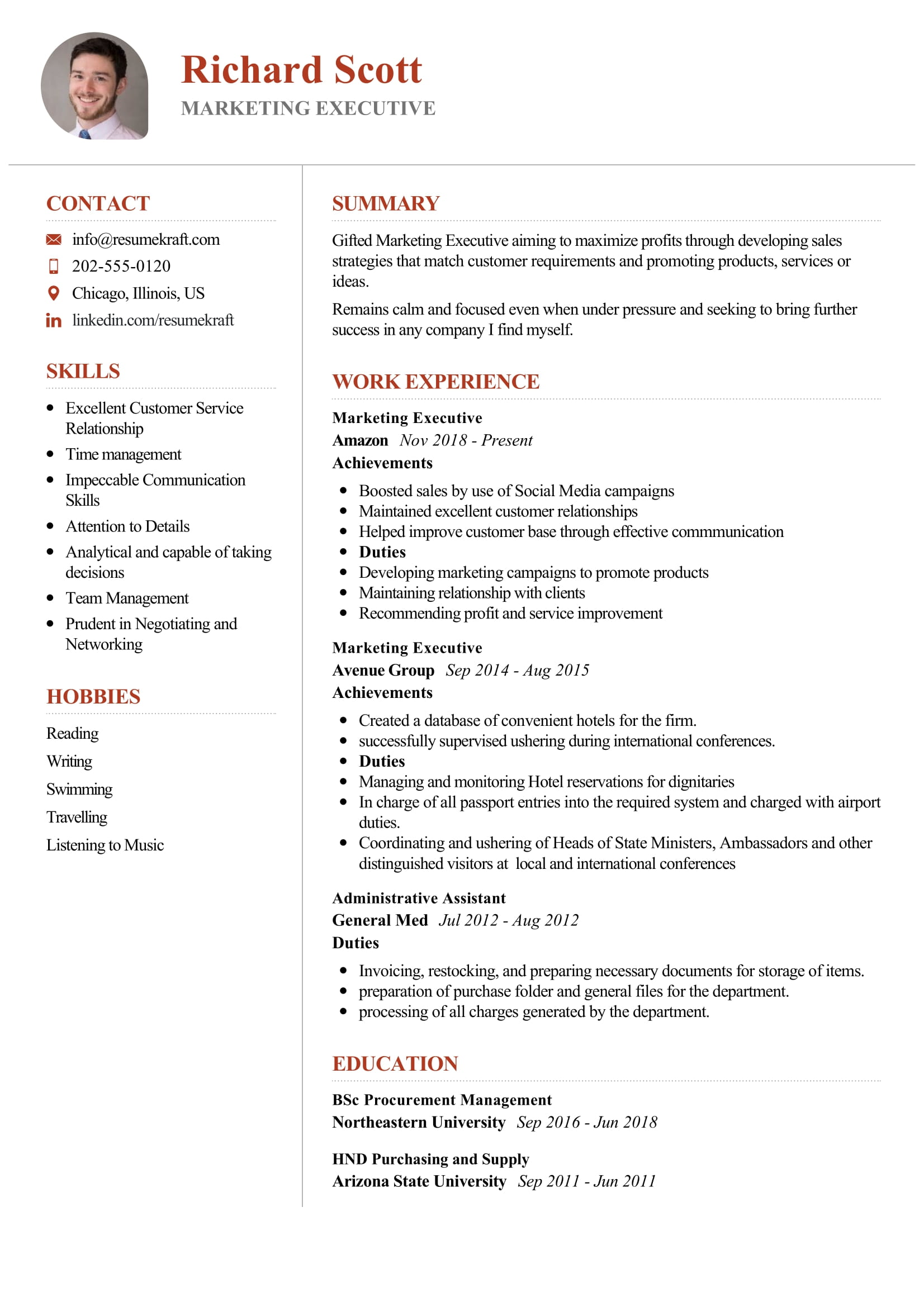 resume sample for marketing executive