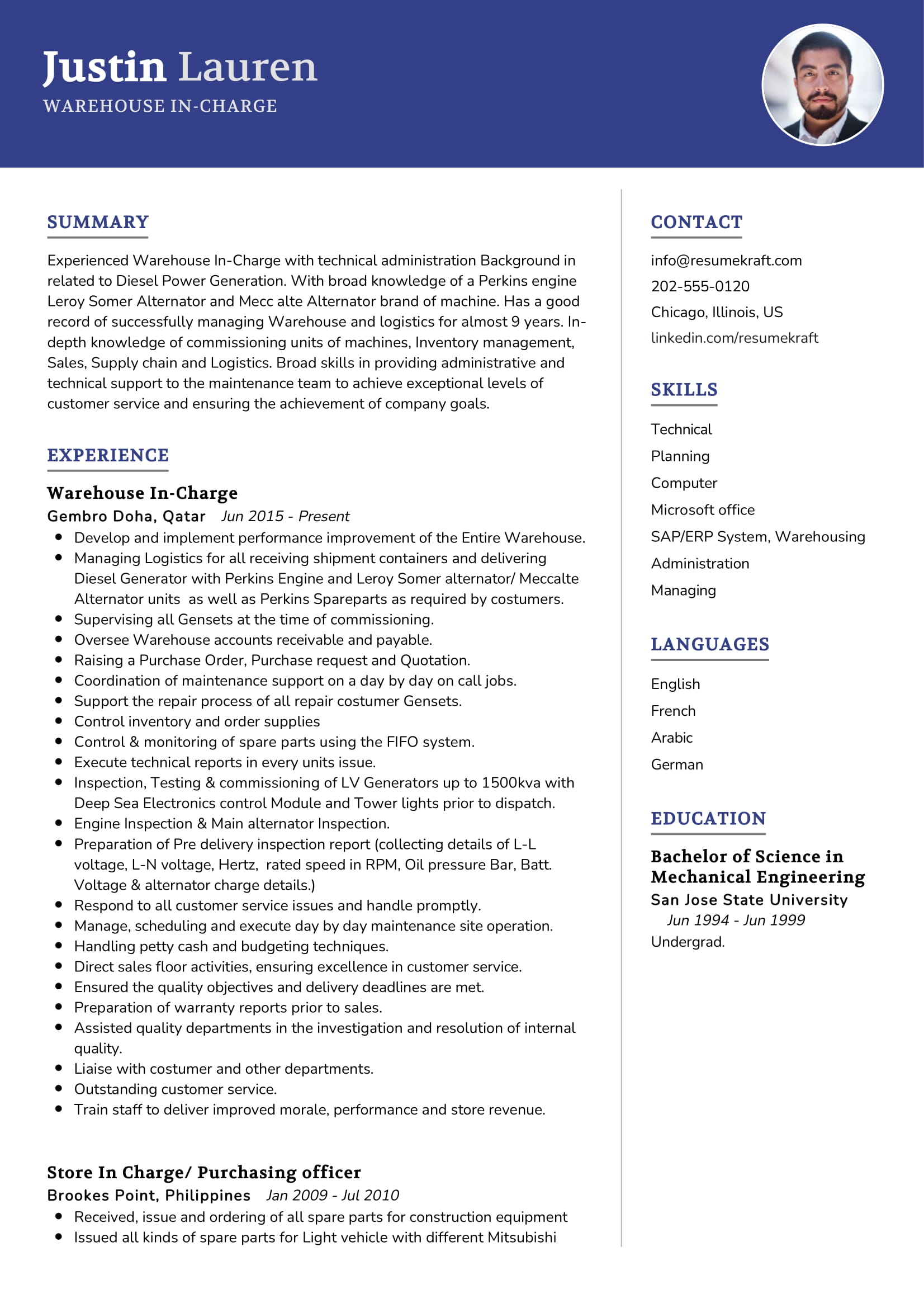 Warehouse InCharge Resume Example 2023 Writing Tips ResumeKraft