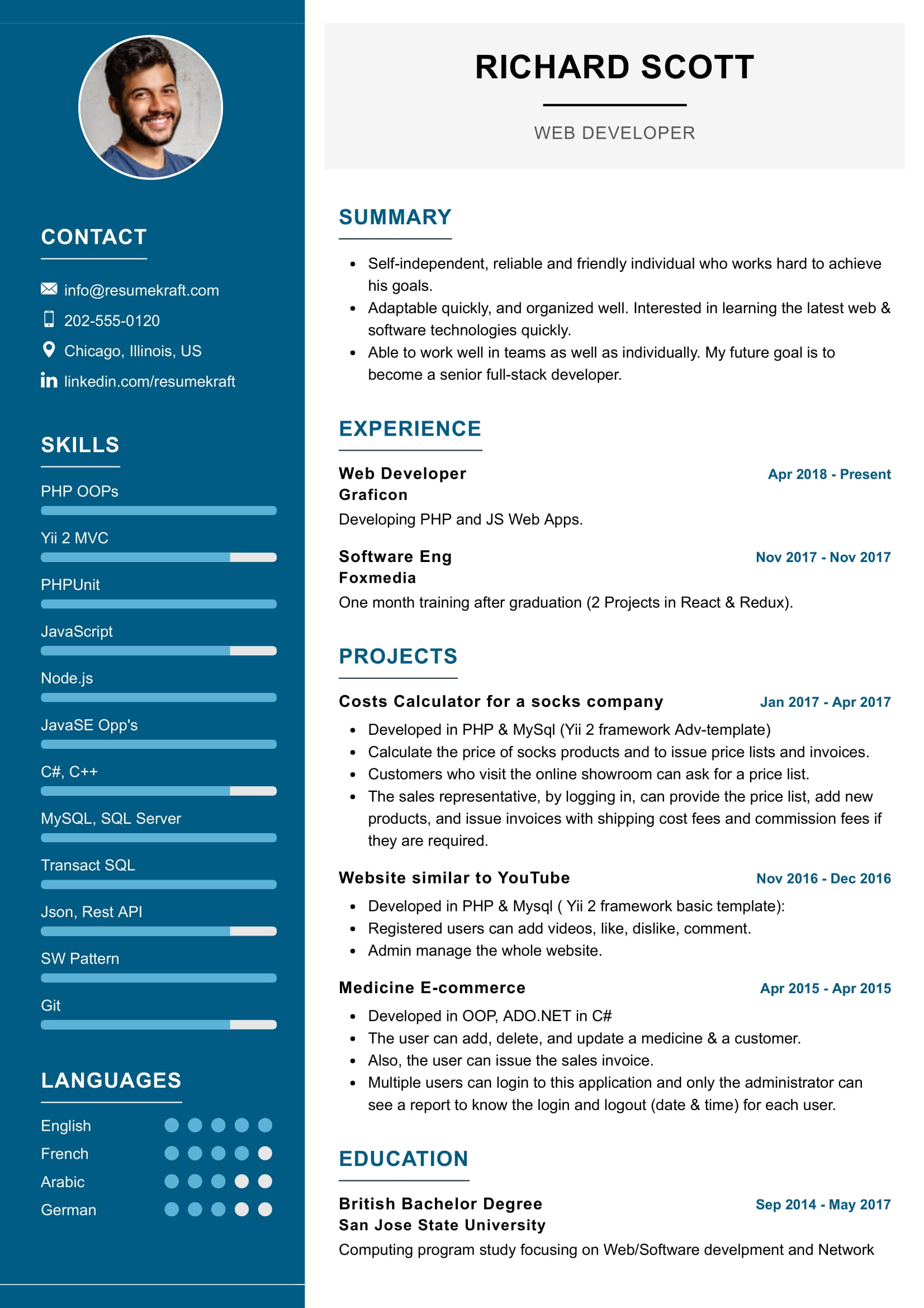 sample resume for fresher web developer