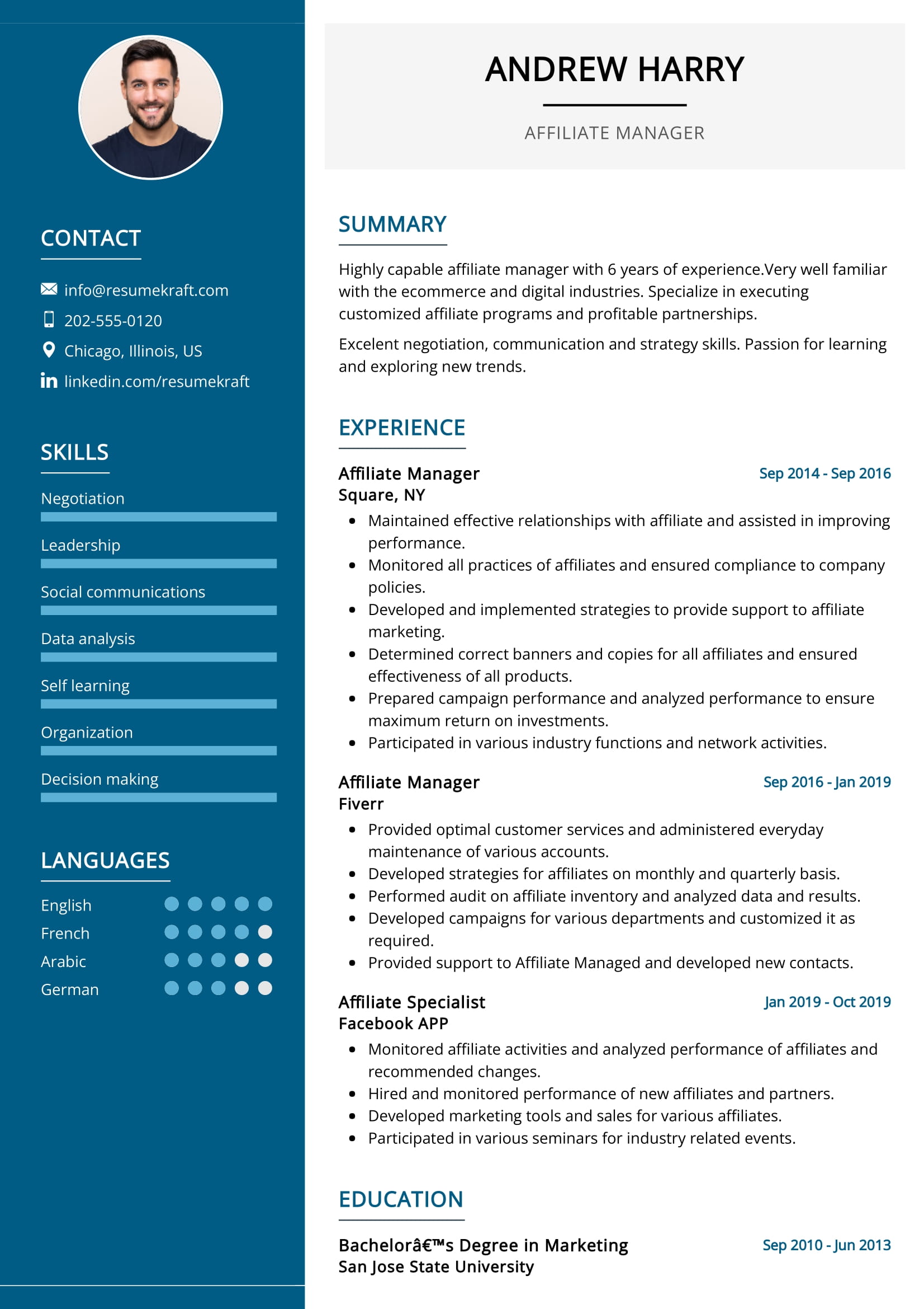 Affiliate Manager Resume Sample