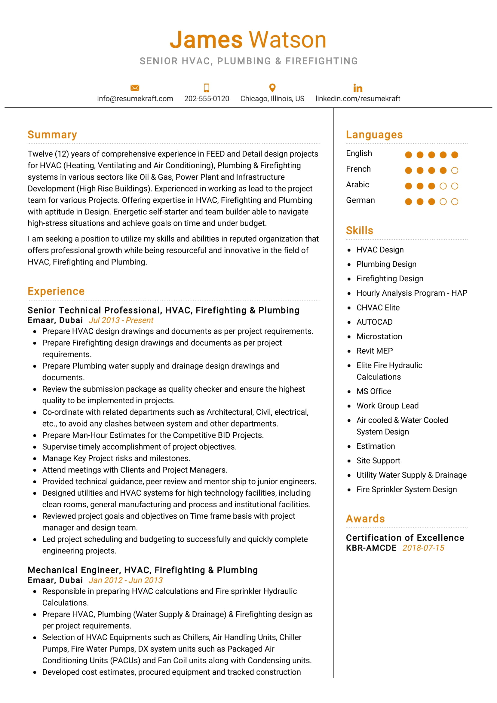 HVAC Engineer Resume Sample In 2024 ResumeKraft