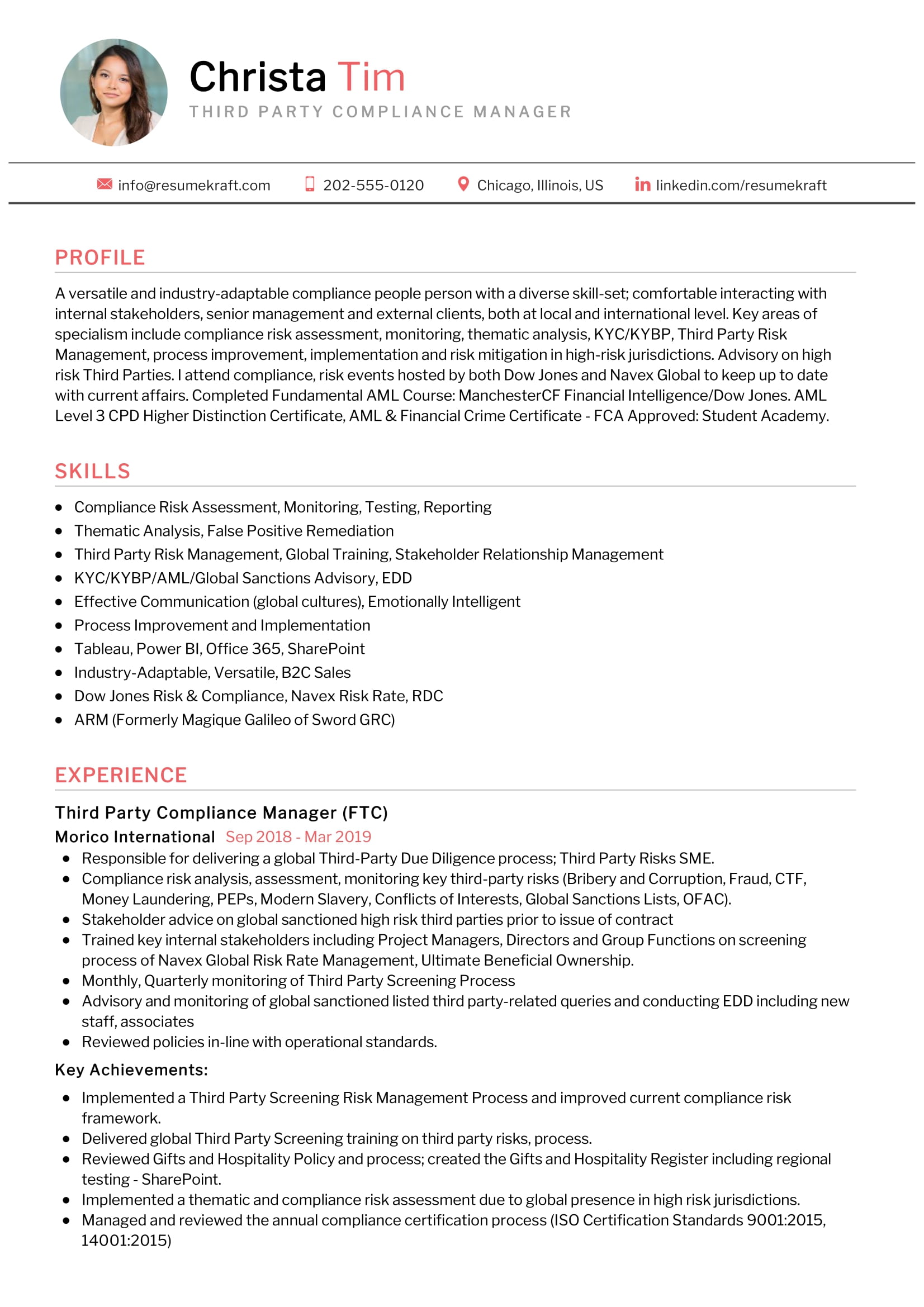 Third Party Compliance Manager Resume