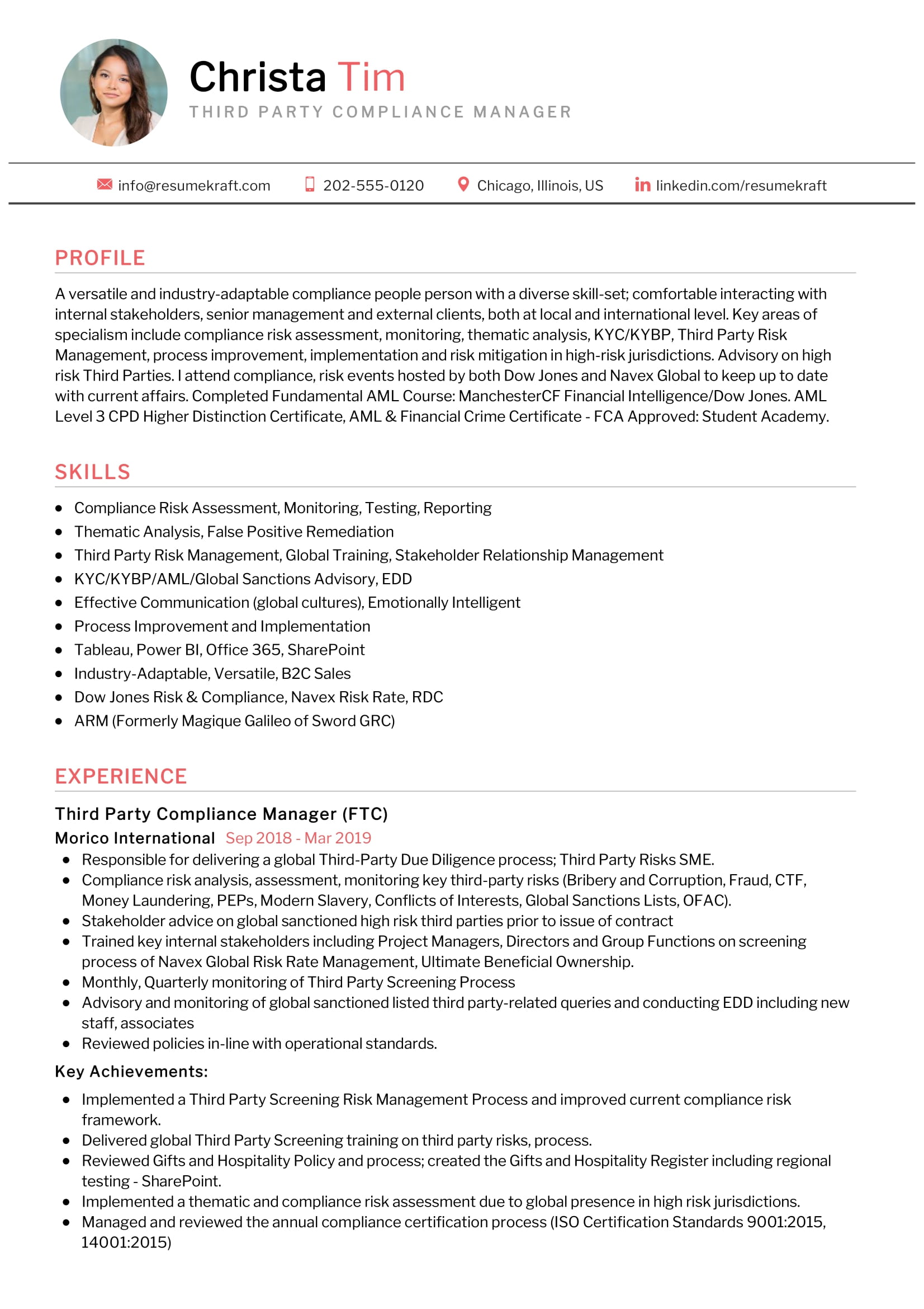 ThirdParty Compliance Manager Resume in 2024 ResumeKraft