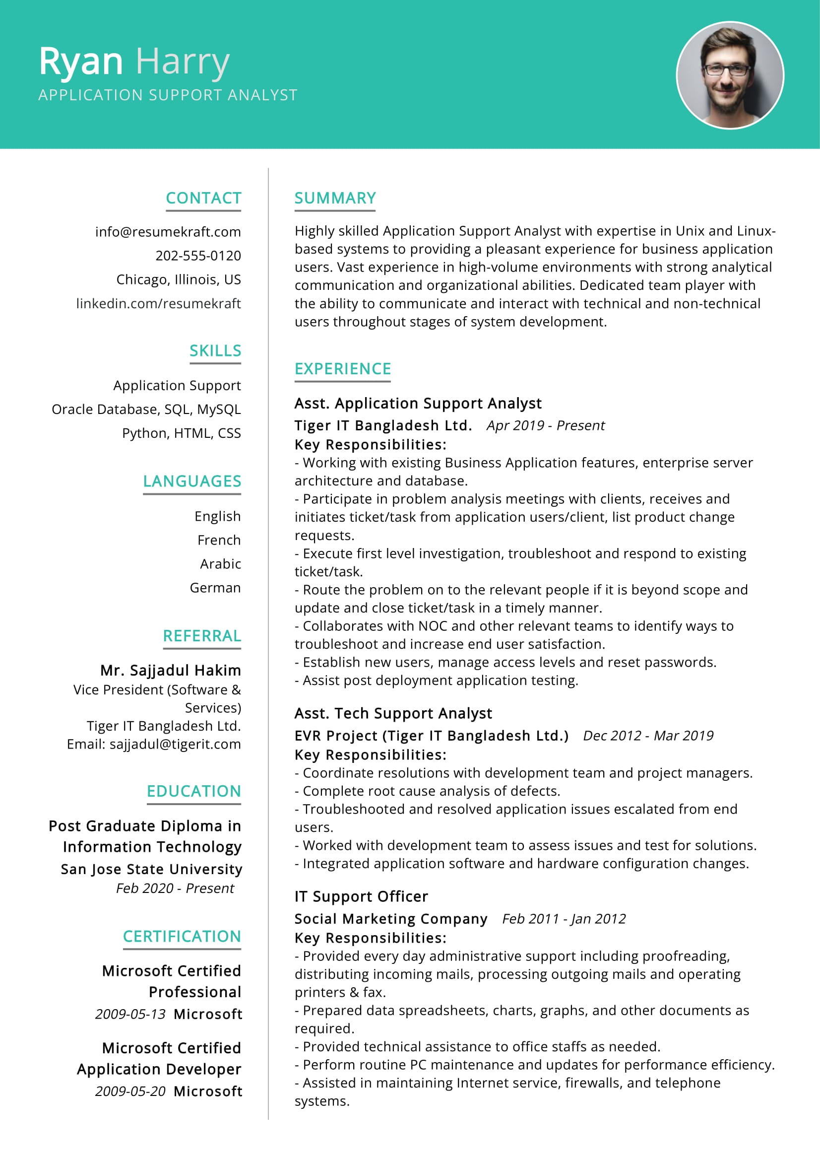 application support resume examples