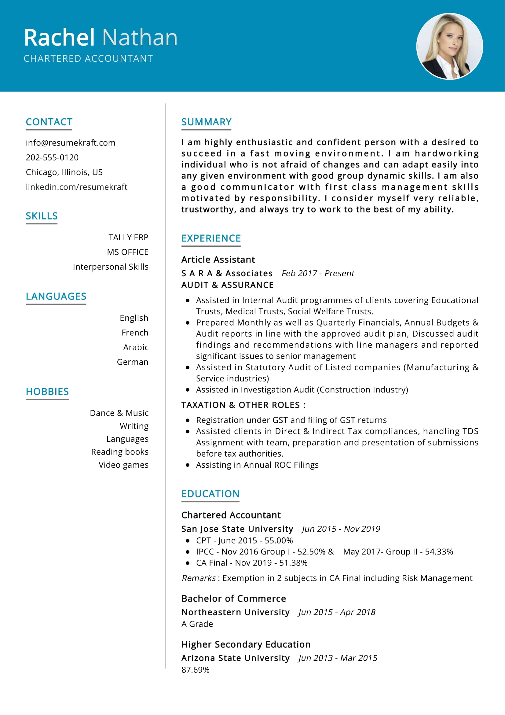Chartered Accountant Resume Example