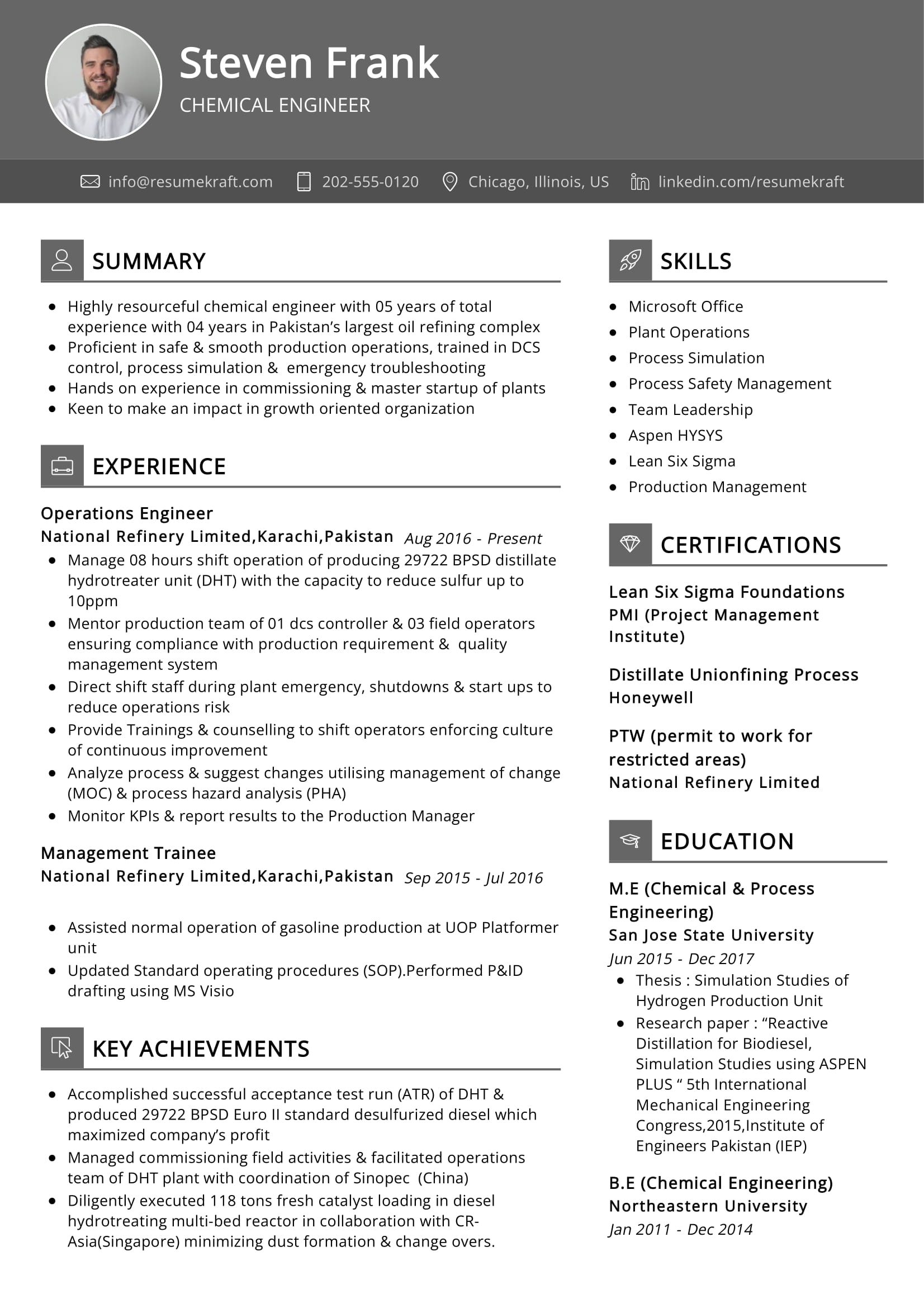 Chemical Engineer Resume Example in 2024 ResumeKraft