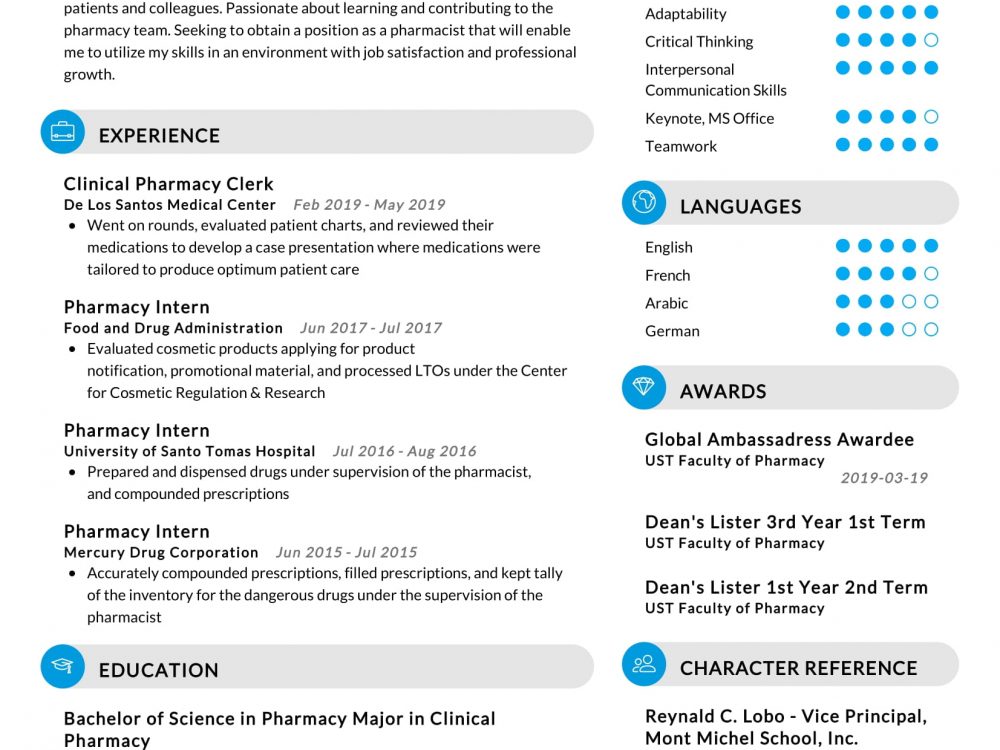 Clinical Pharmacist Resume Example