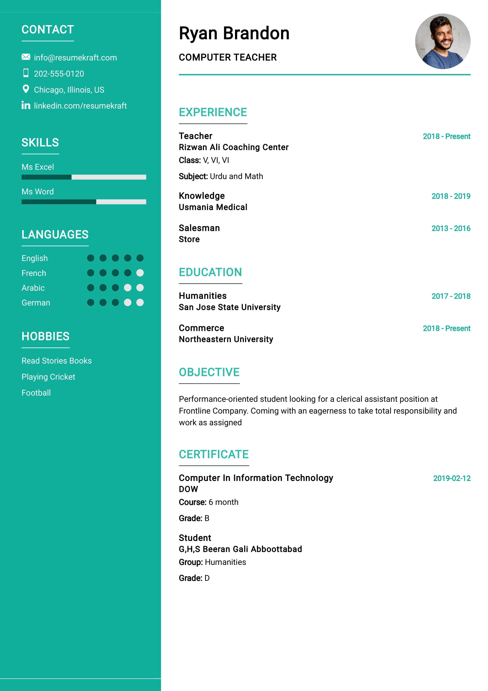 Computer Teacher Resume Format In Word Free Download