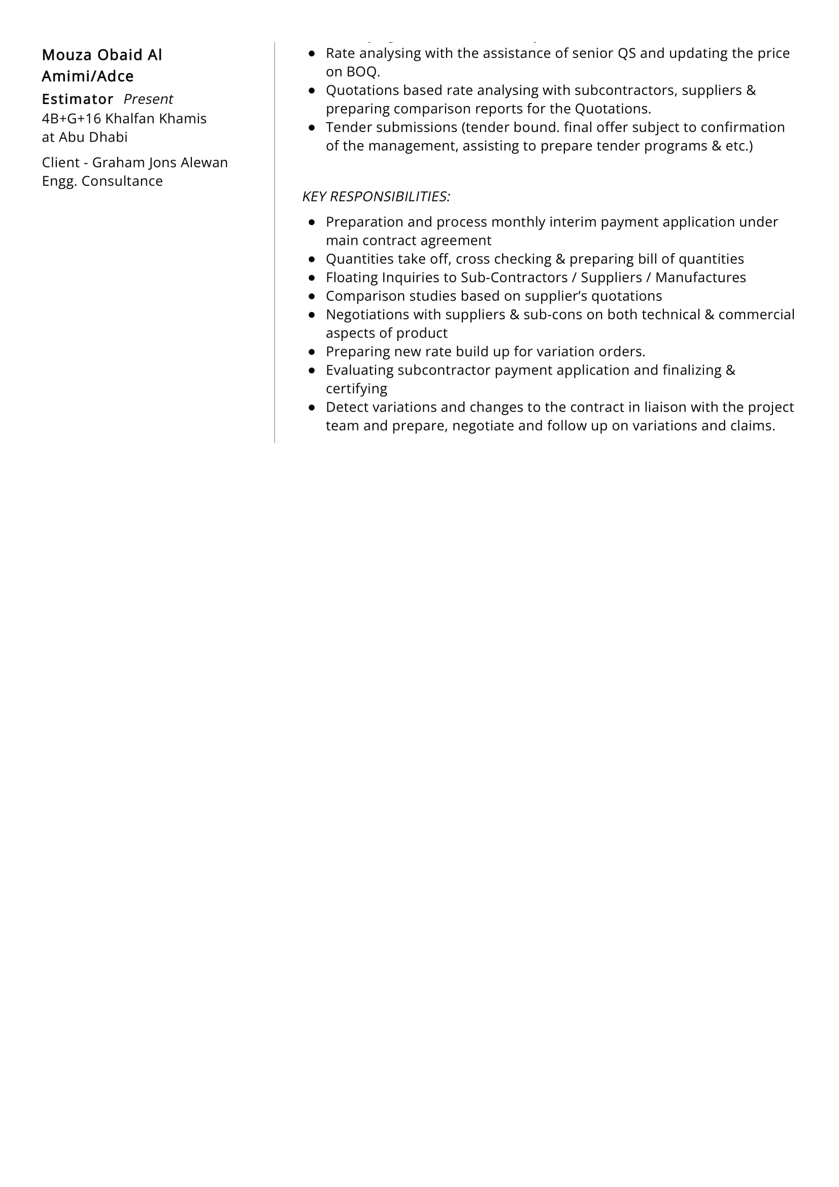 Estimation Engineer Resume Example In 2024 ResumeKraft