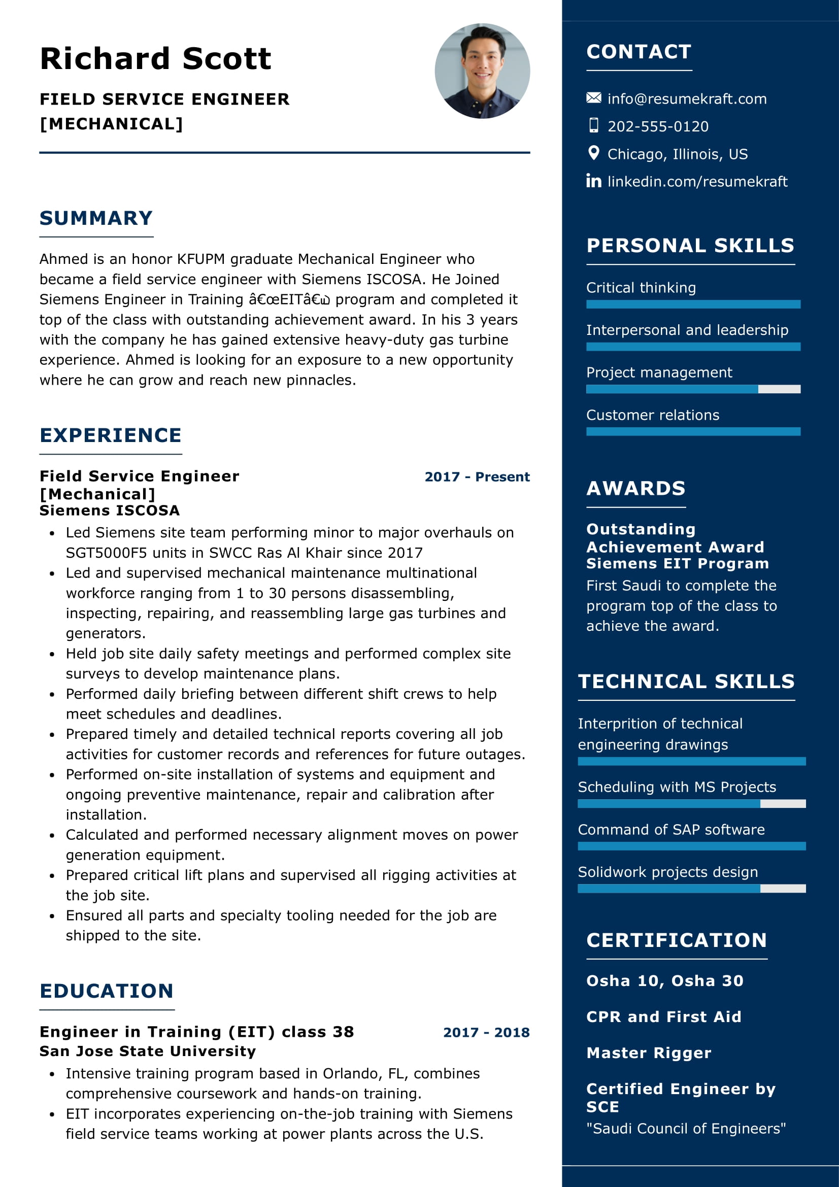 field service engineer skills resume