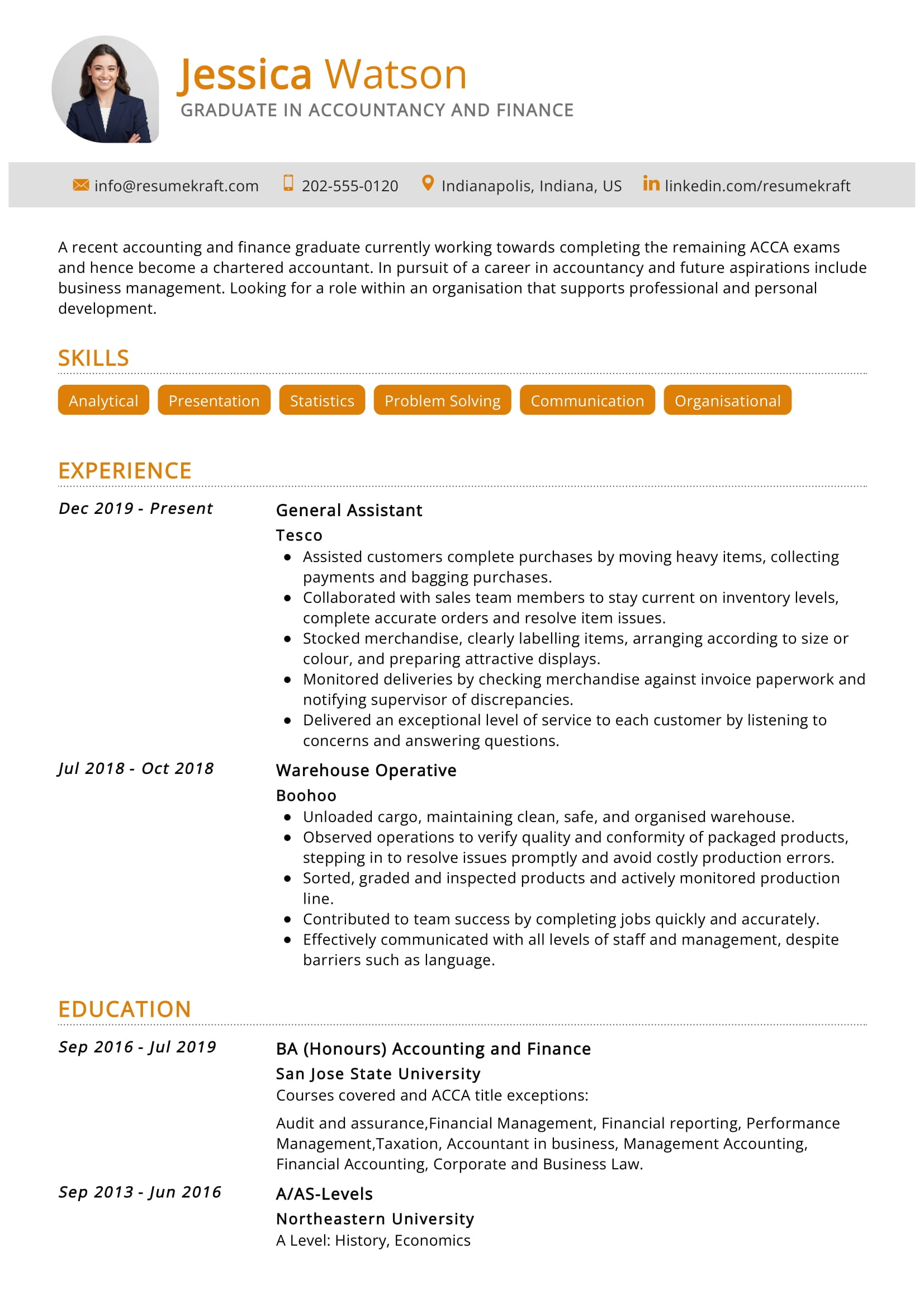 Finance Graduate Resume Sample In 2024 ResumeKraft   Graduate In Accountancy And Finance Resume 2 