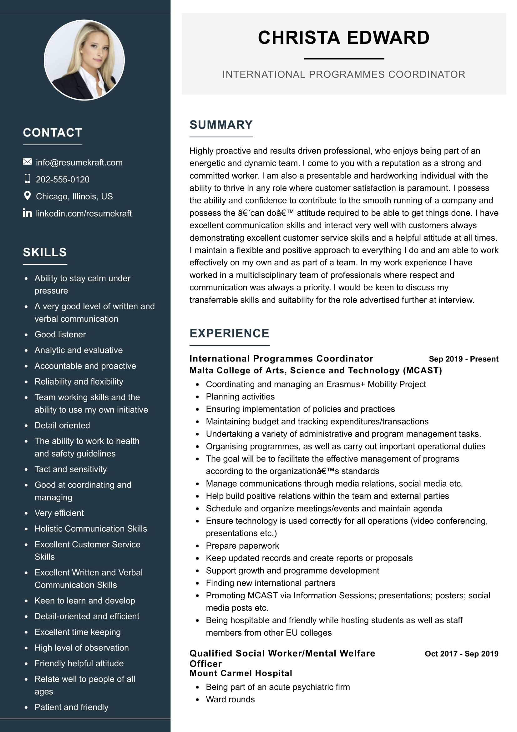 International Programmes Coordinator Resume Sample In 2024 ResumeKraft