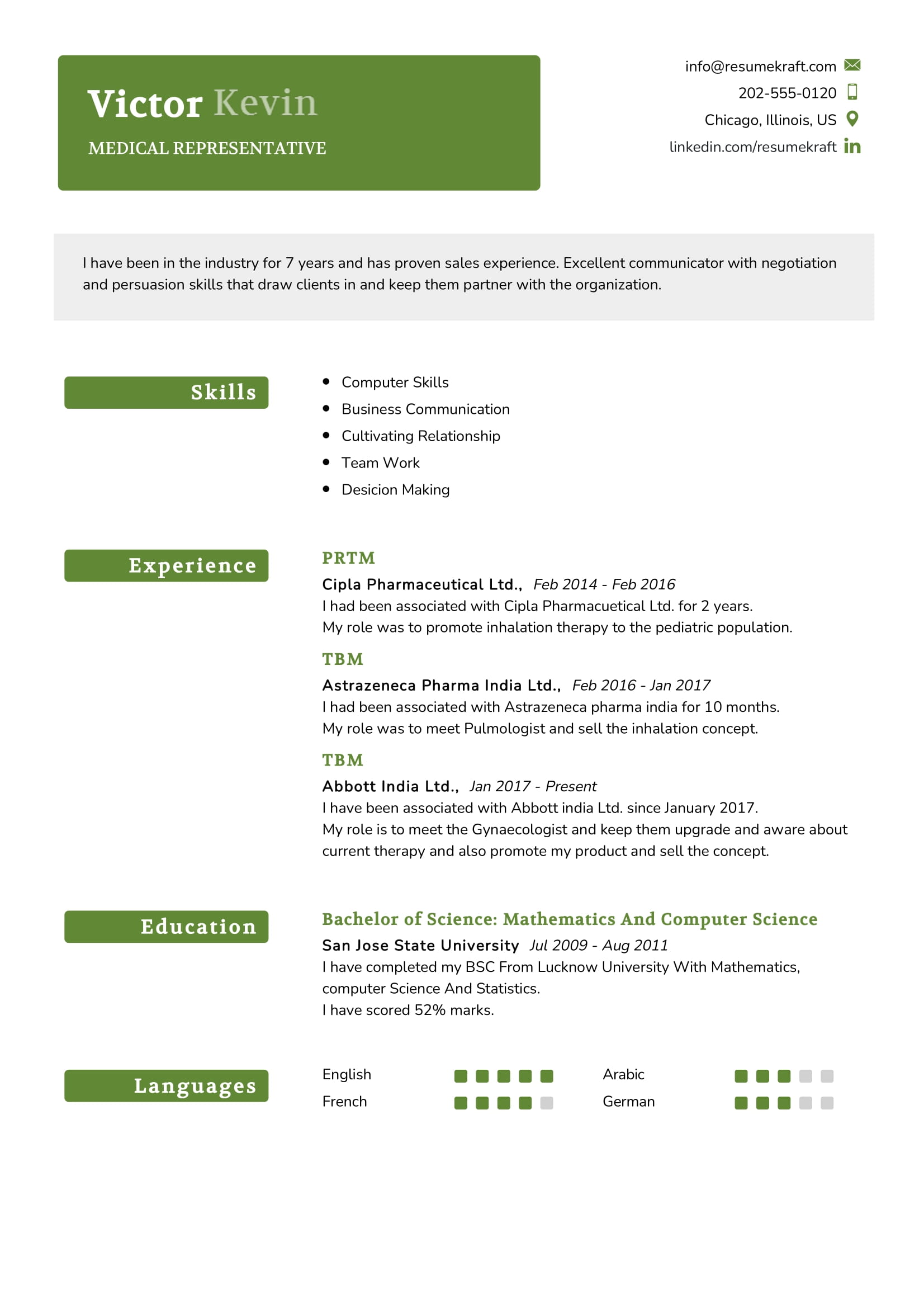 best resume format for medical representative