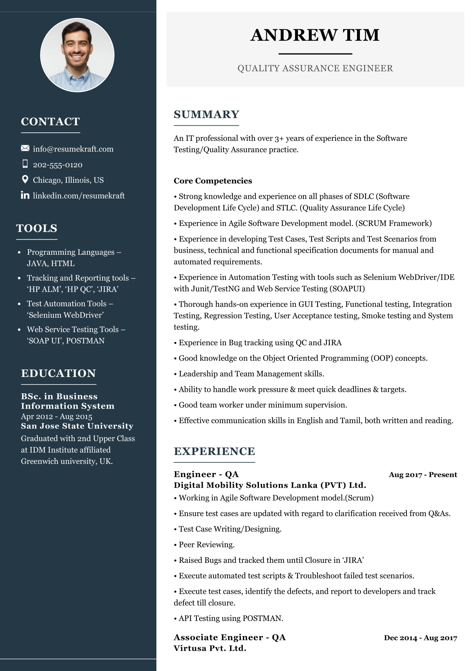 sample resume for experienced quality assurance engineer