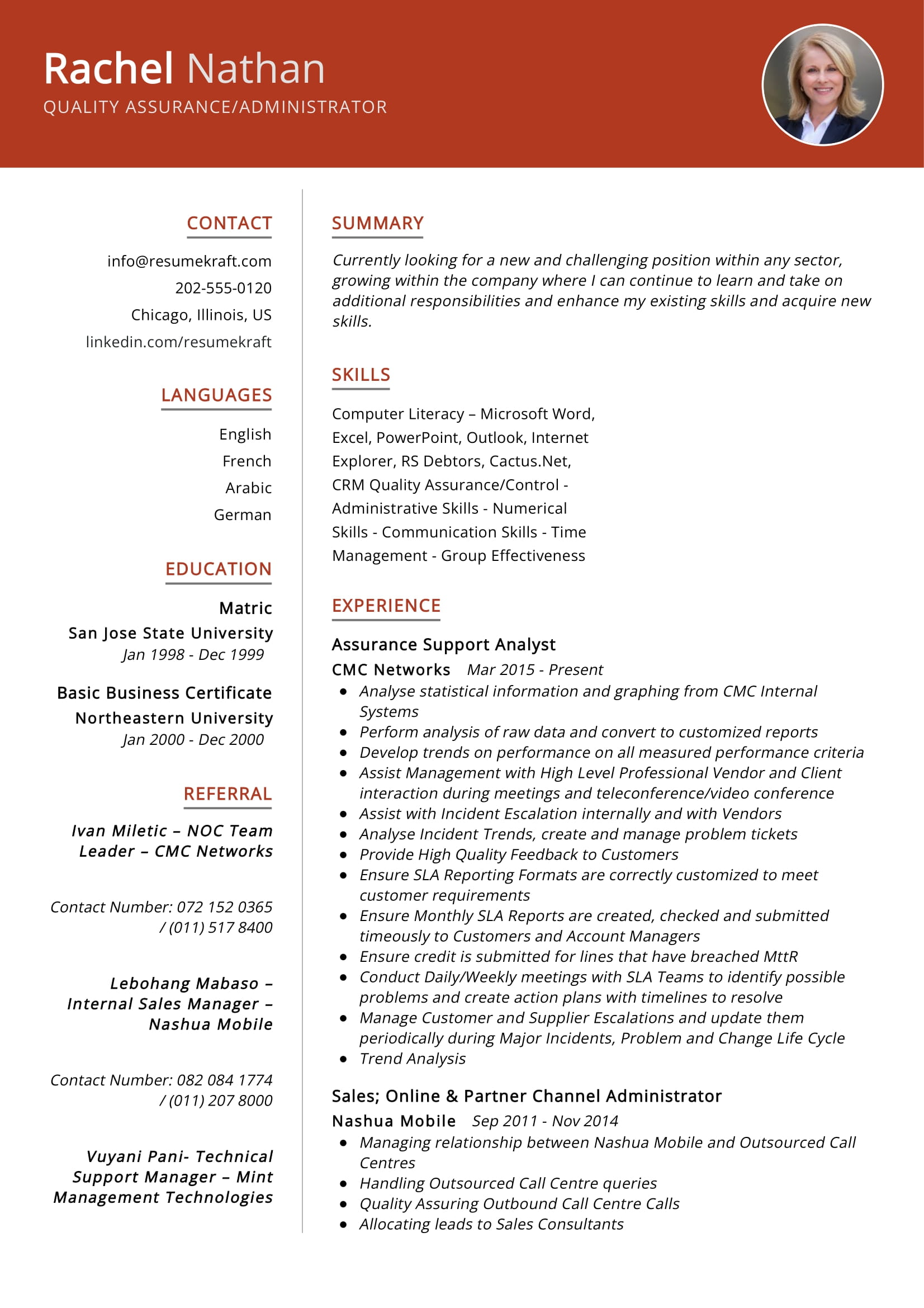Assurance Administrator Resume Example