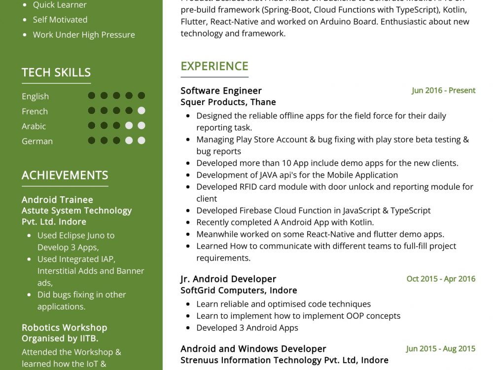 Android Developer Resume Sample
