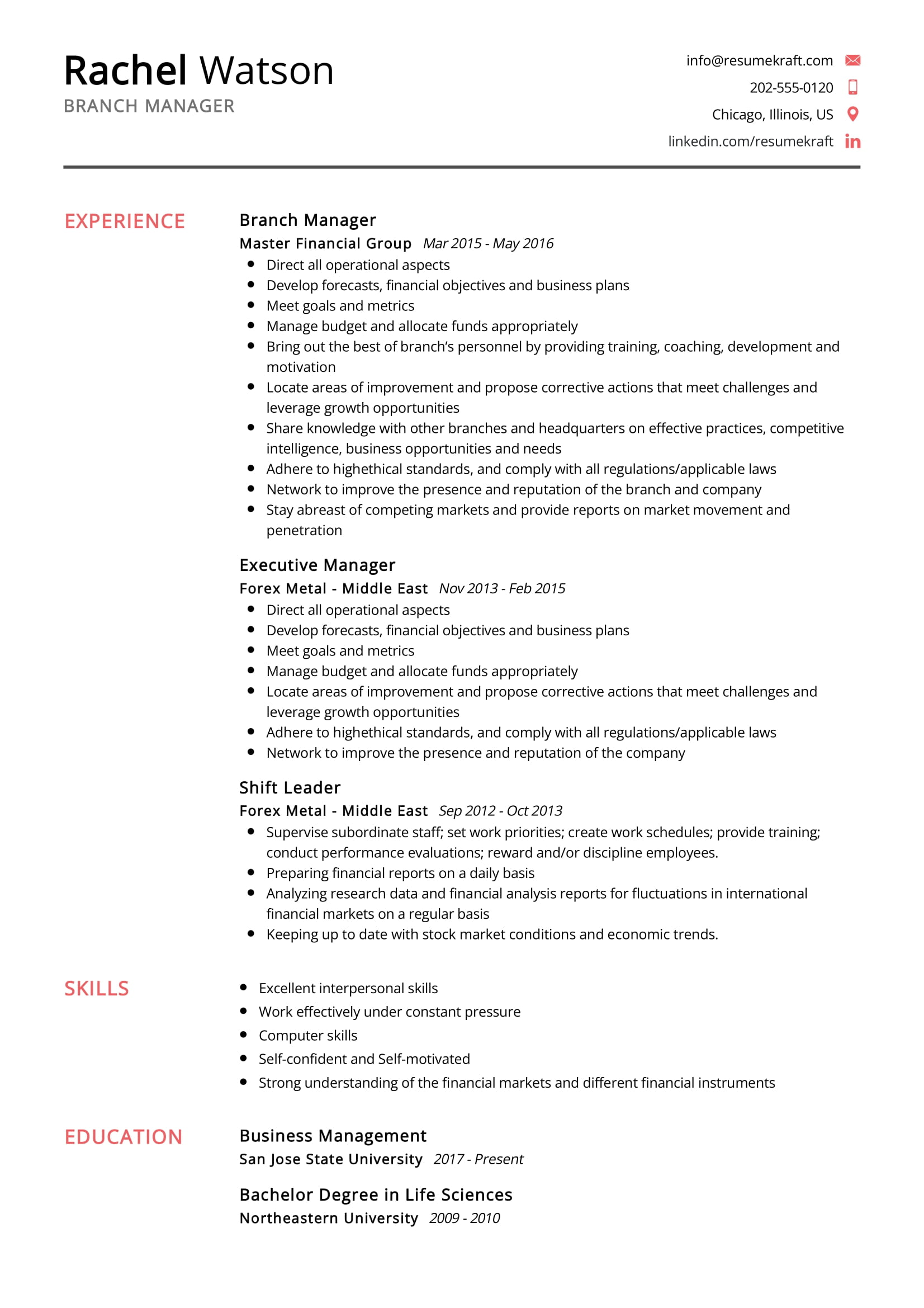 Manager Skills For Resume Sample