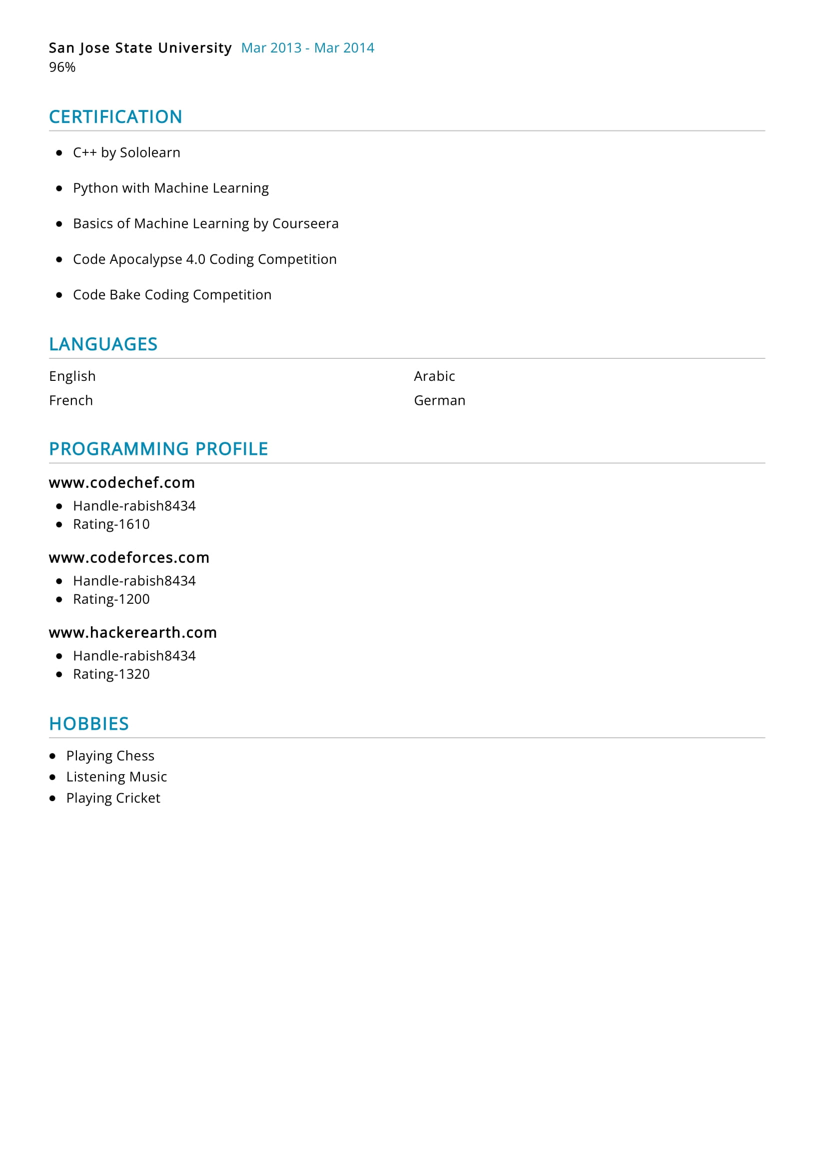 Competitive Programmer Resume Sample in 2024 - ResumeKraft