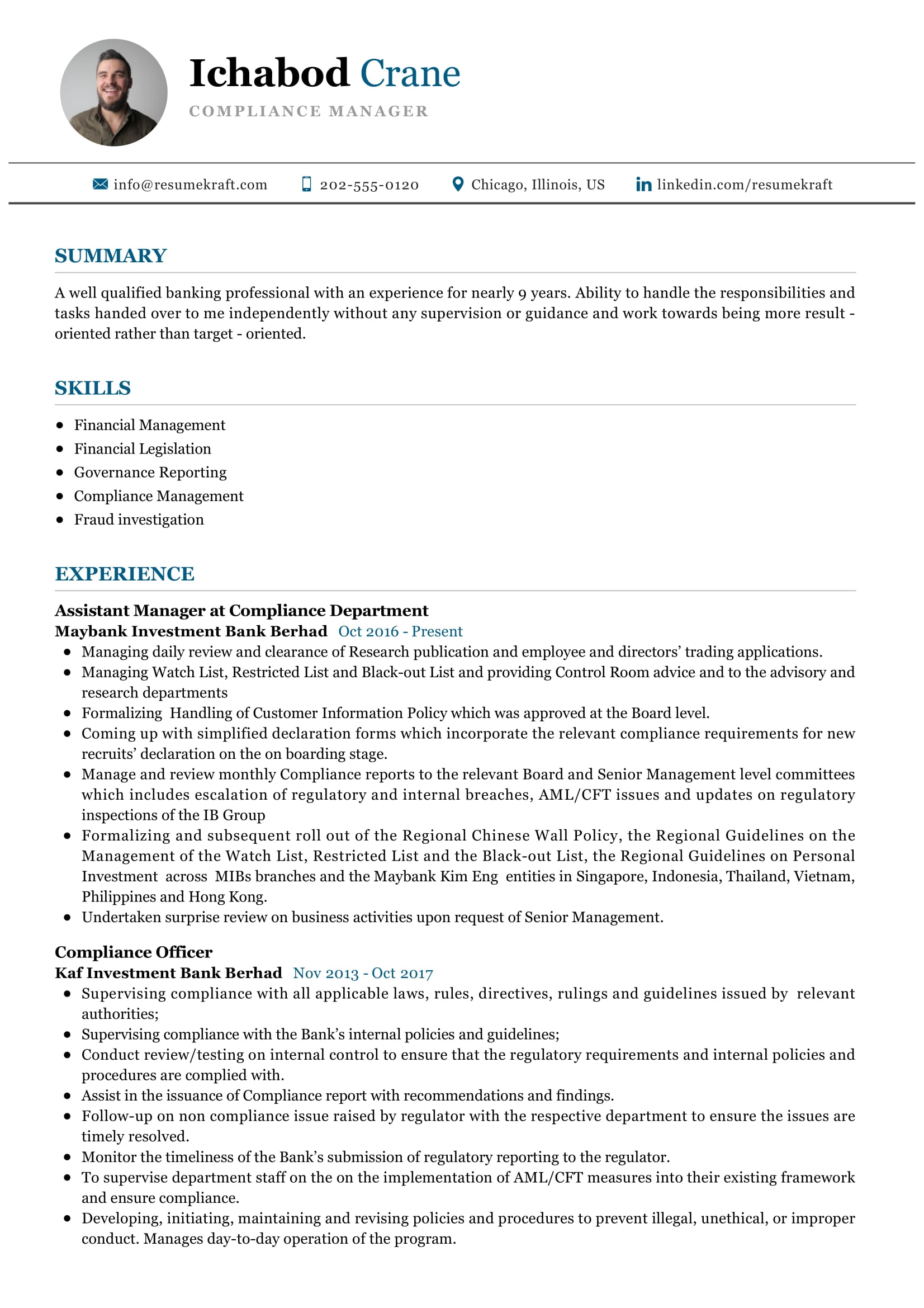 Compliance Manager Resume Sample in 2024 ResumeKraft