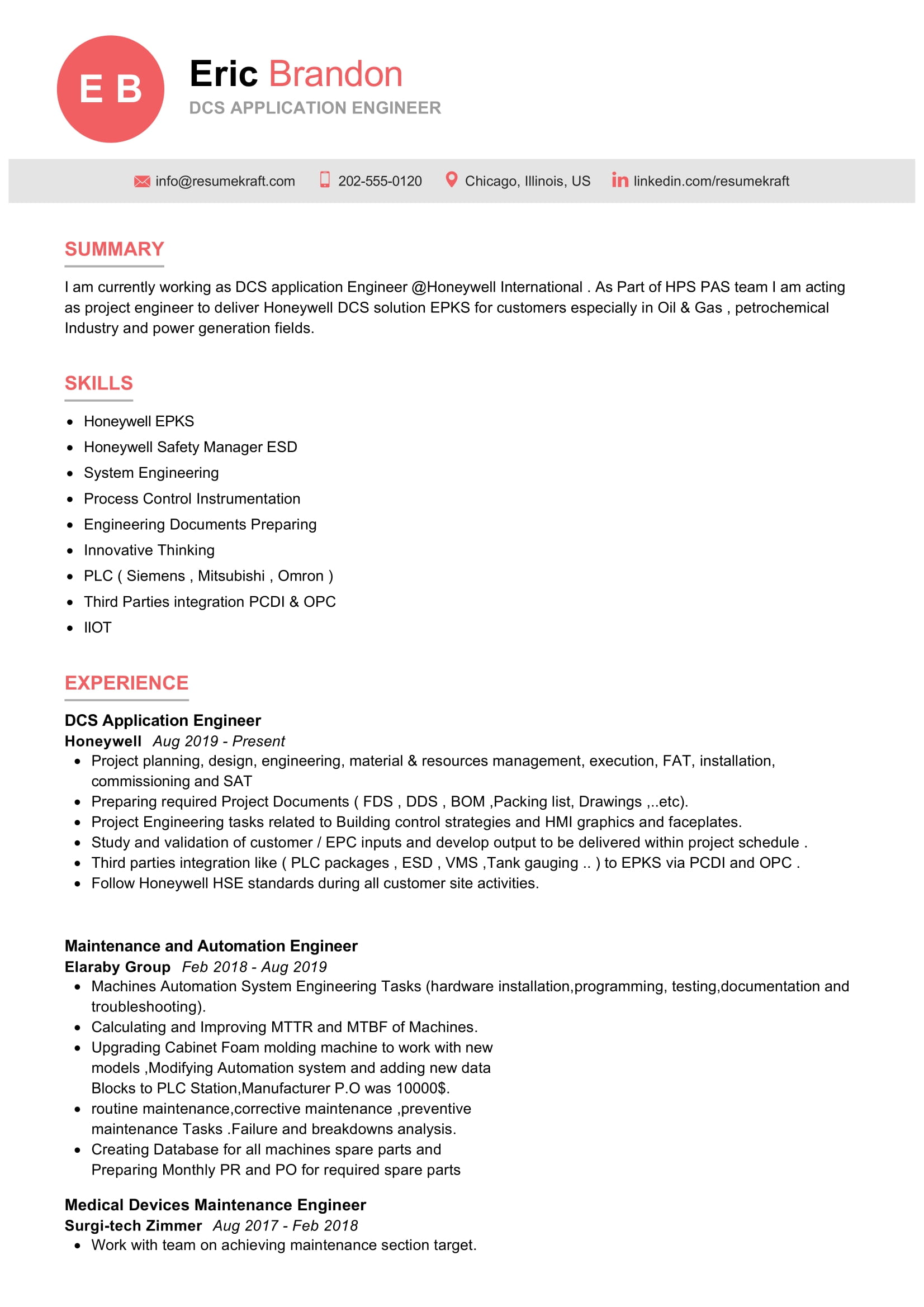 DCS Application Engineer Resume Example In 2024 ResumeKraft