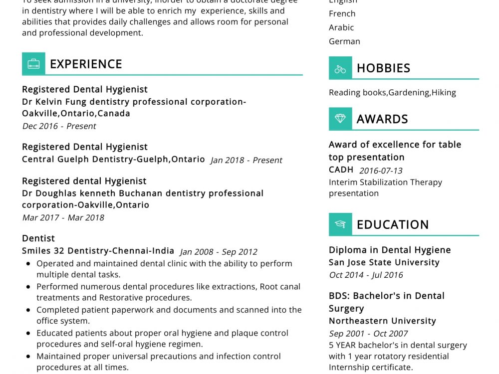 Dentist Resume Example