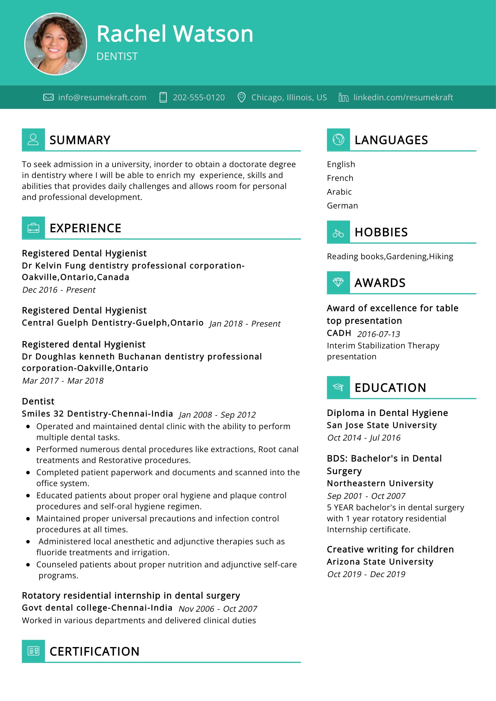 Dentist Resume Example With Writing Guide In 2024 ResumeKraft