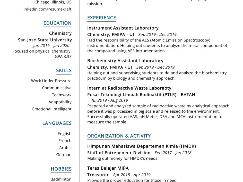 Laboratory Assistant Resume Example