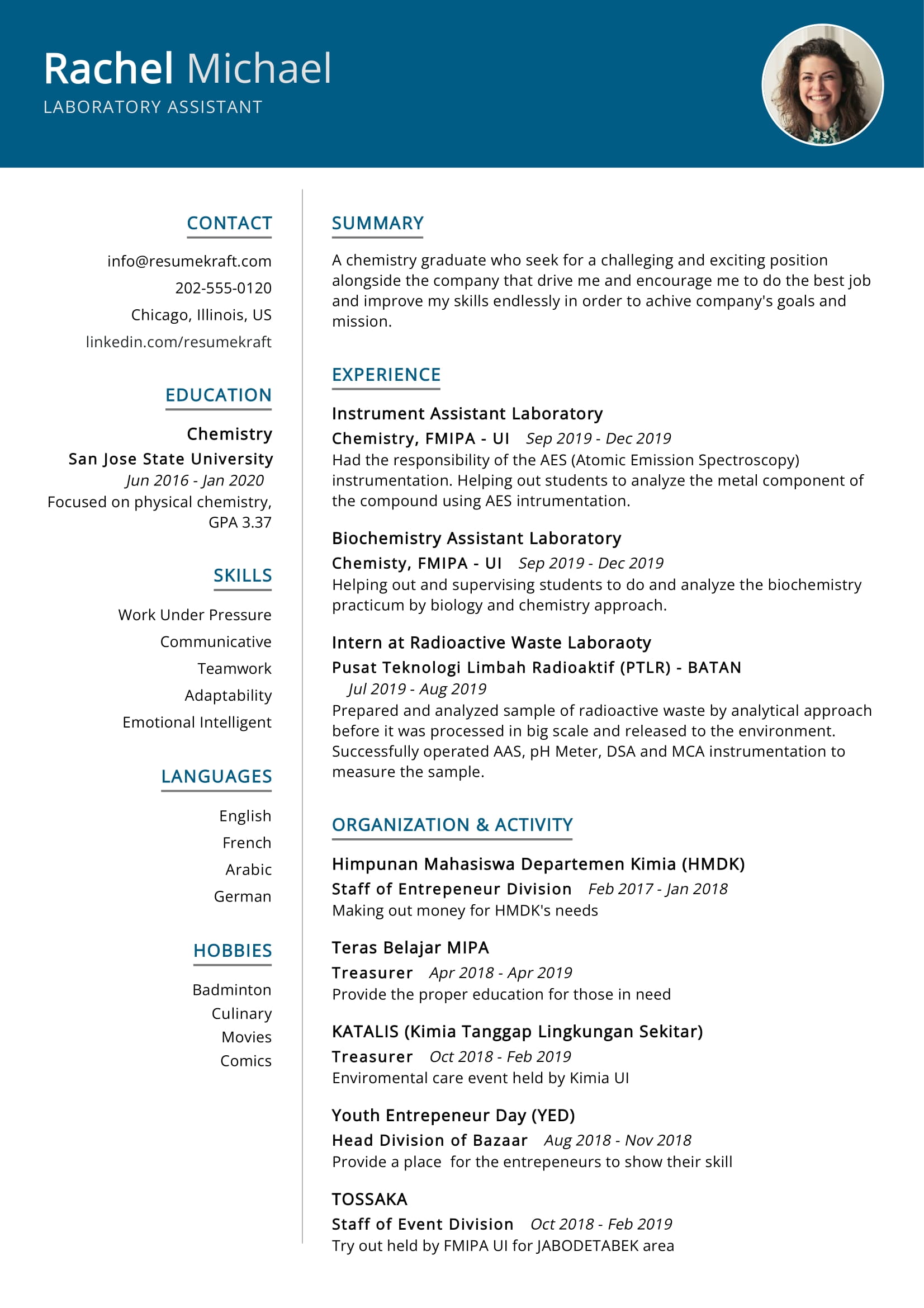 Laboratory Assistant Resume Example