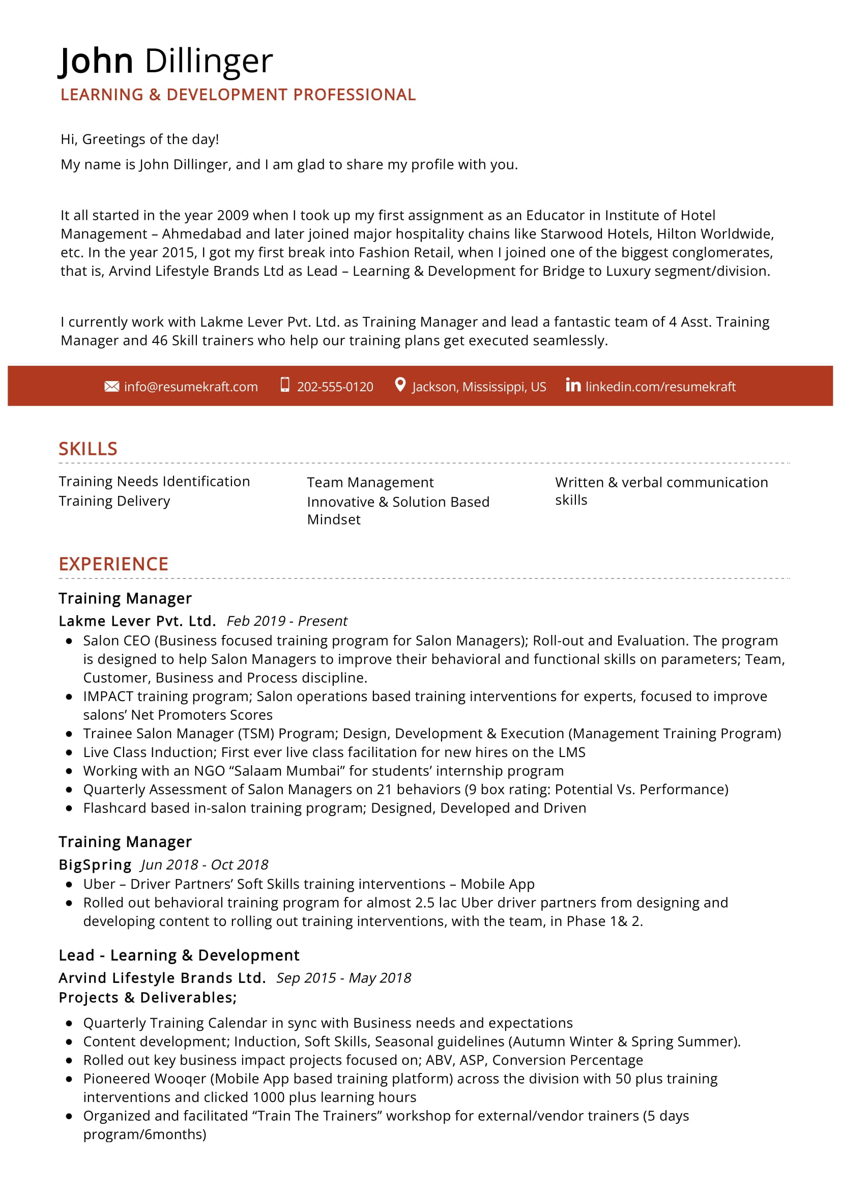 Learning & Development Professional Resume