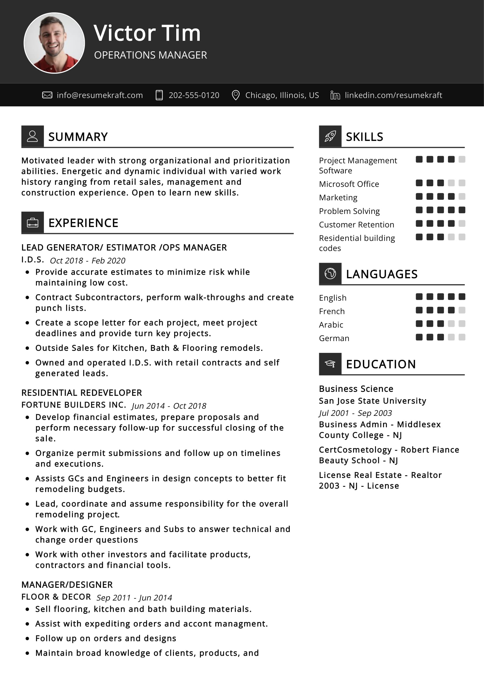 Operations Manager Resume Sample
