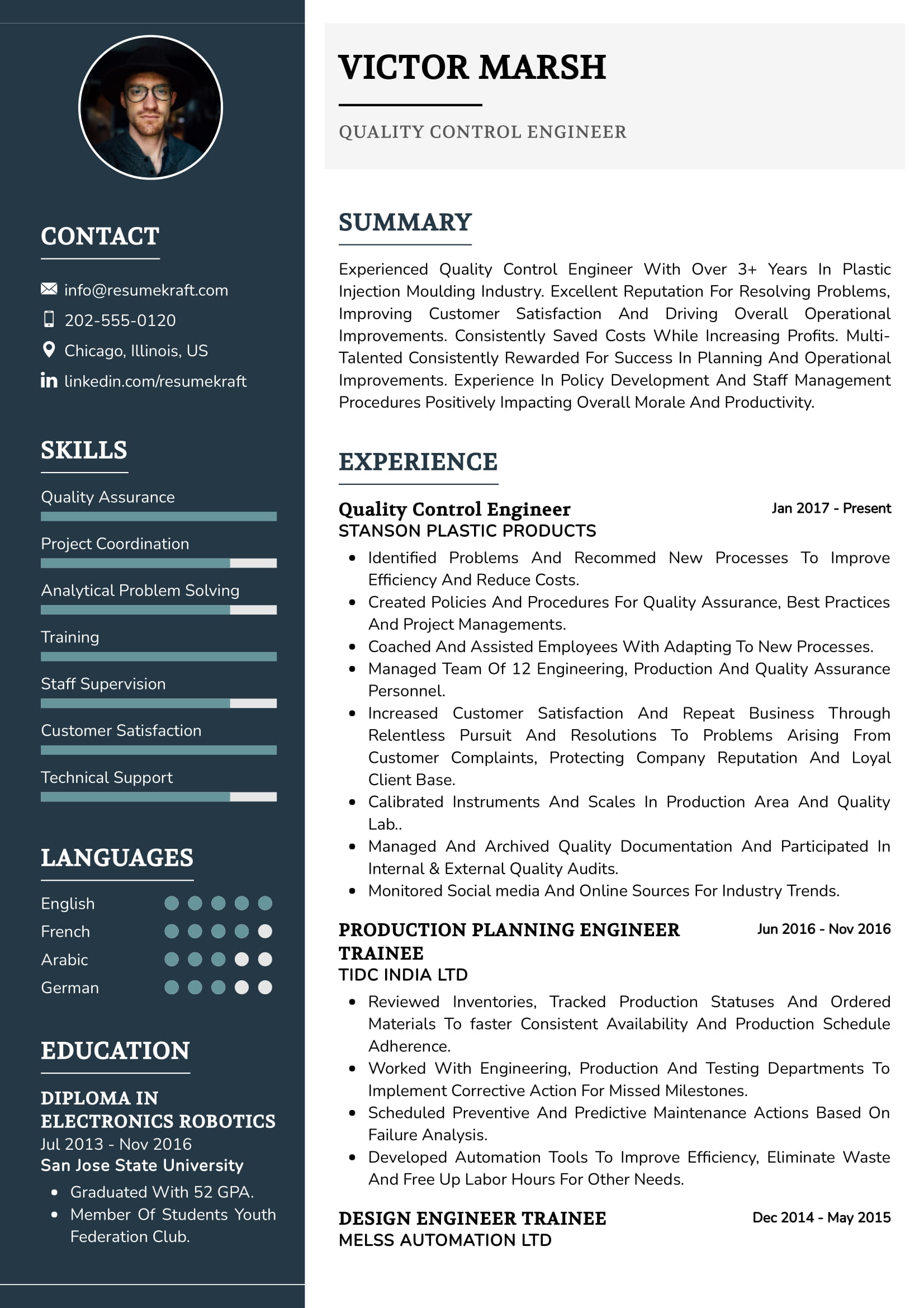 Quality Engineer Resume Sample 2023 Writing Tips ResumeKraft