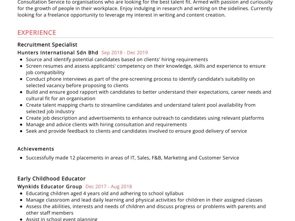 Recruitment Specialist Resume Sample
