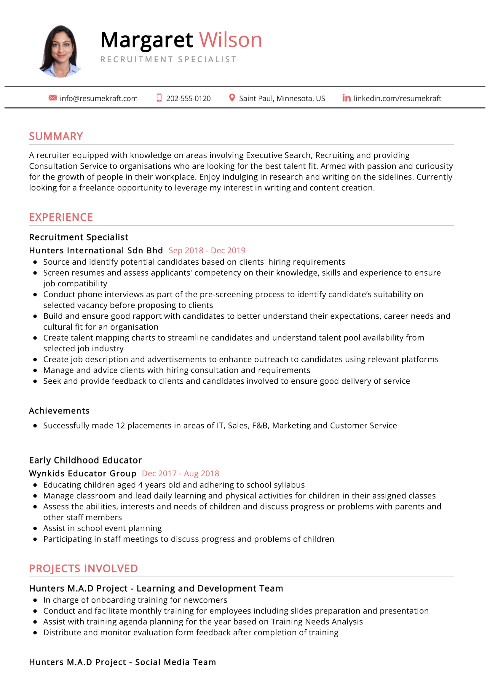 Recruitment Specialist Resume Sample In 2024 Resumekraft 2373