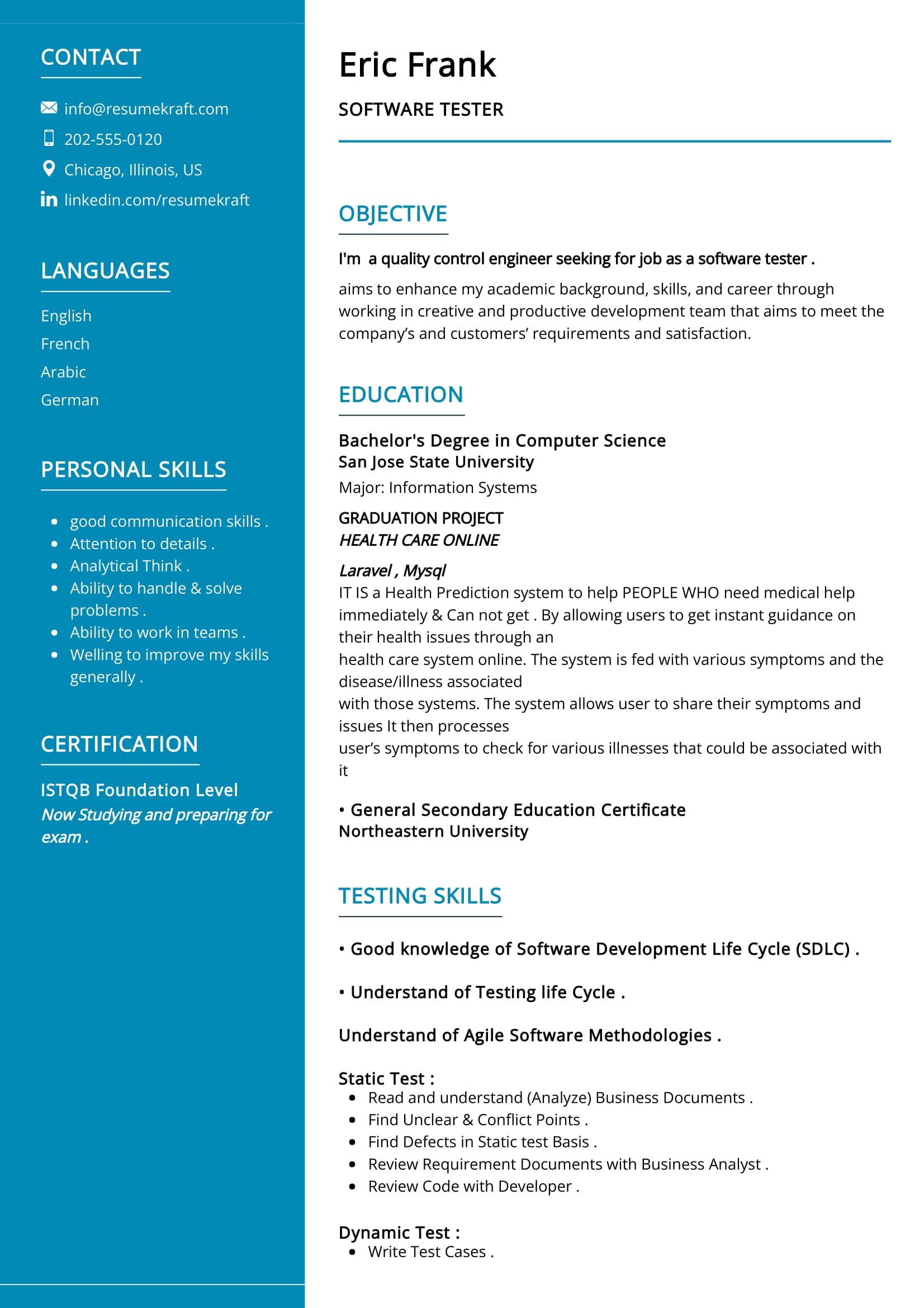 Software Tester Resume Example