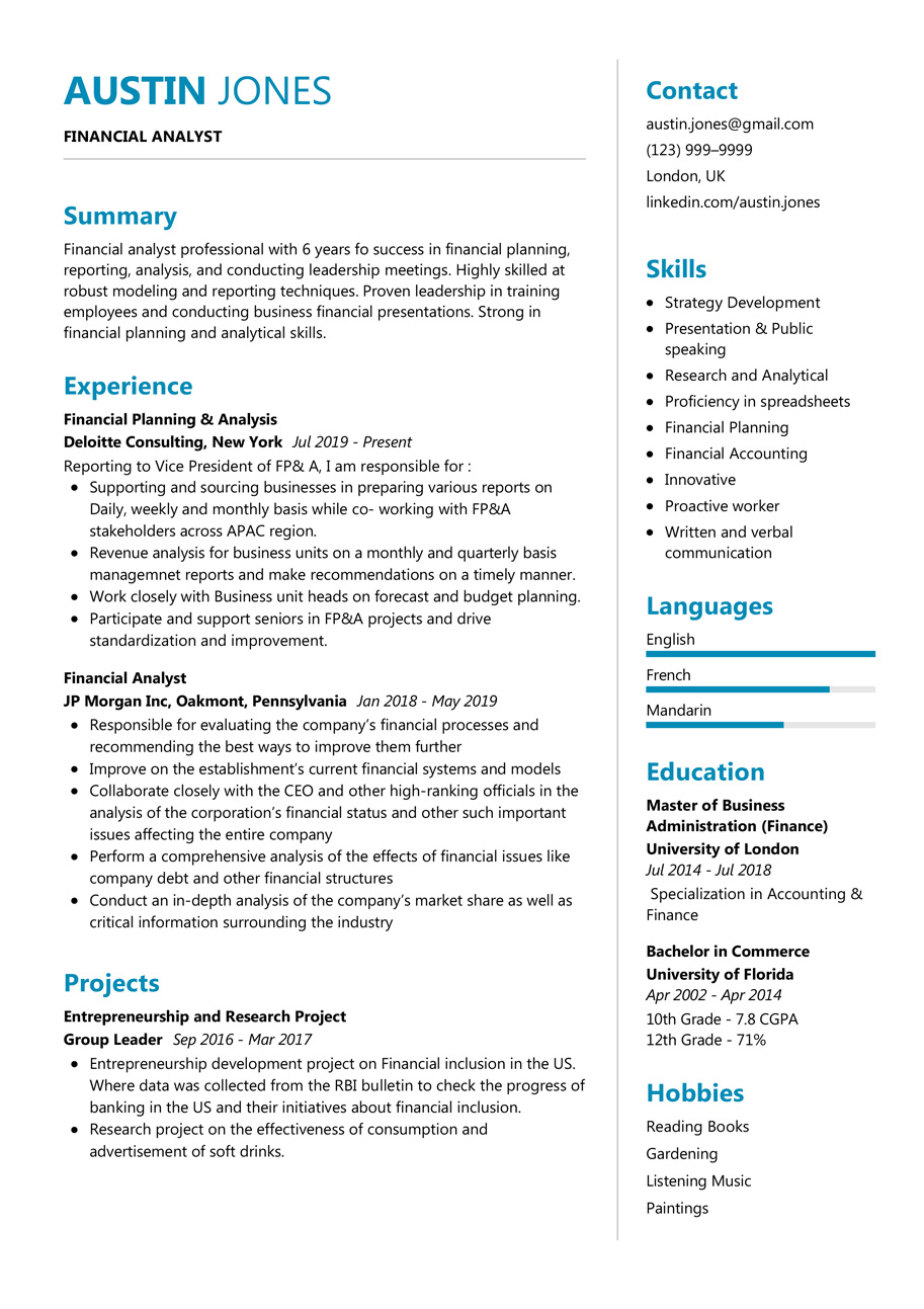 professional financial analyst resume template