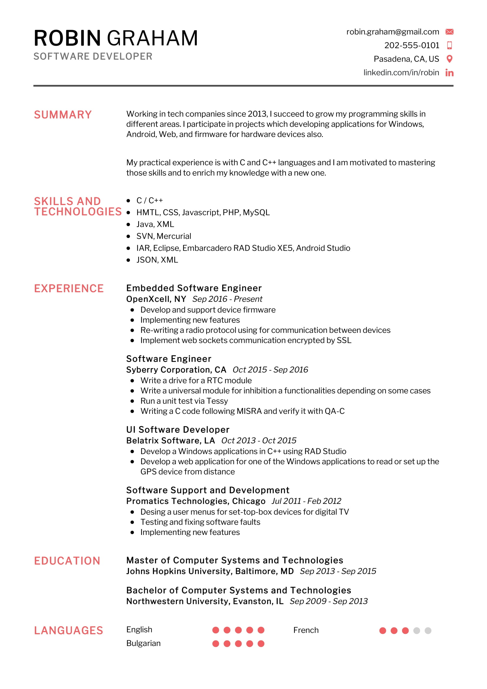 resume example software skills