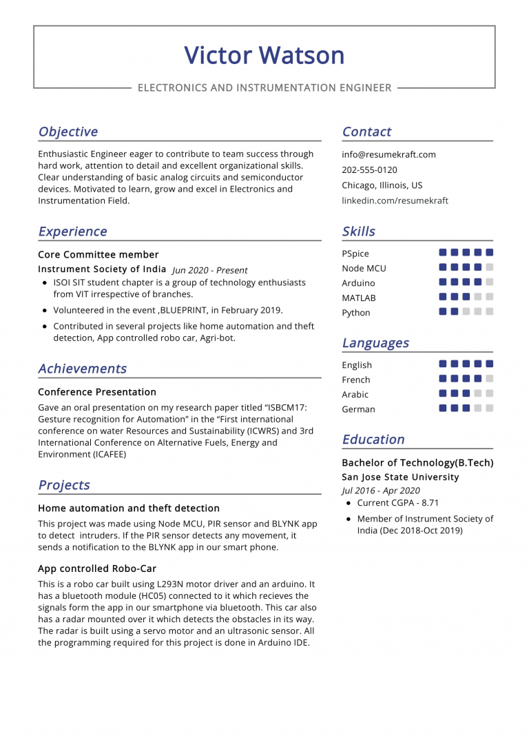 Top 20 Electronics & Instrumentation Engineer Resume Skills in 2024 ...