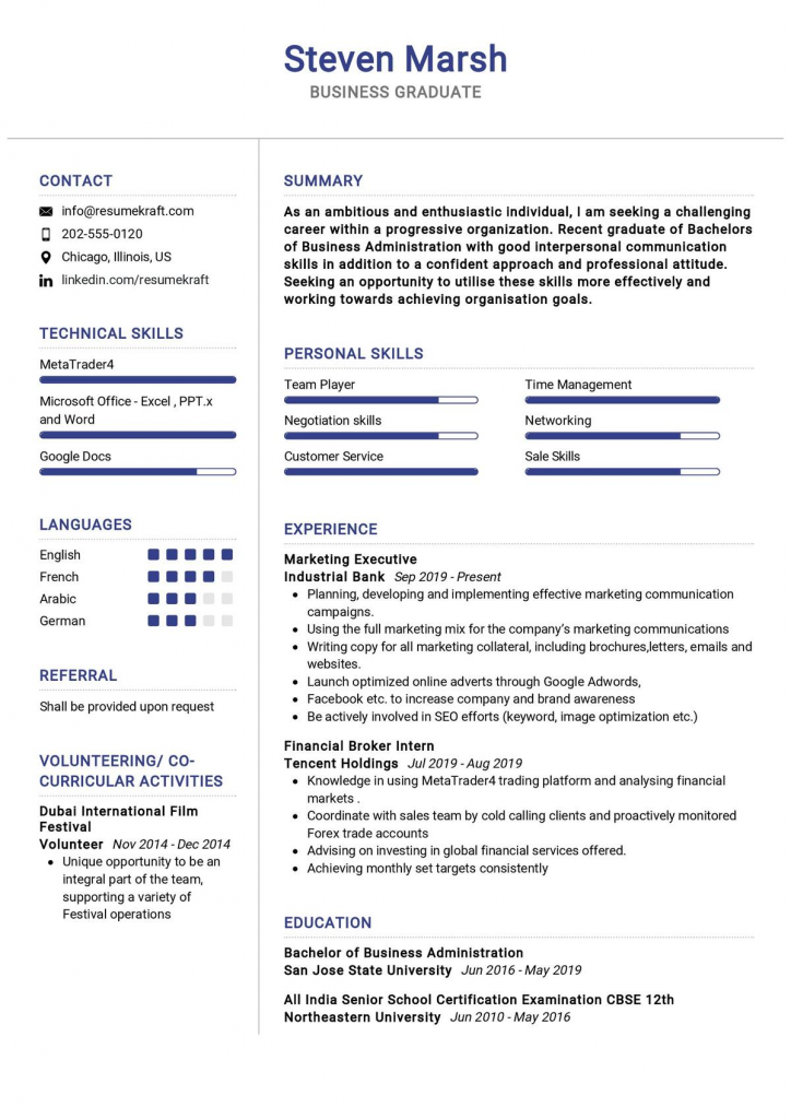 chronological resume sample for fresh graduate