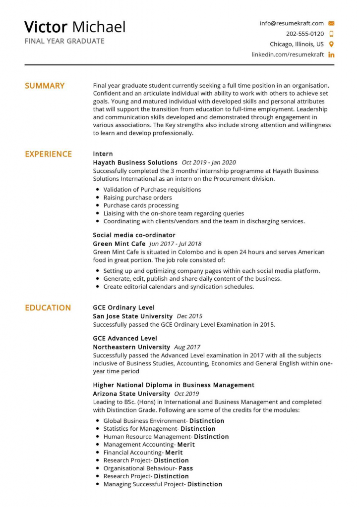 resume examples recent college graduate