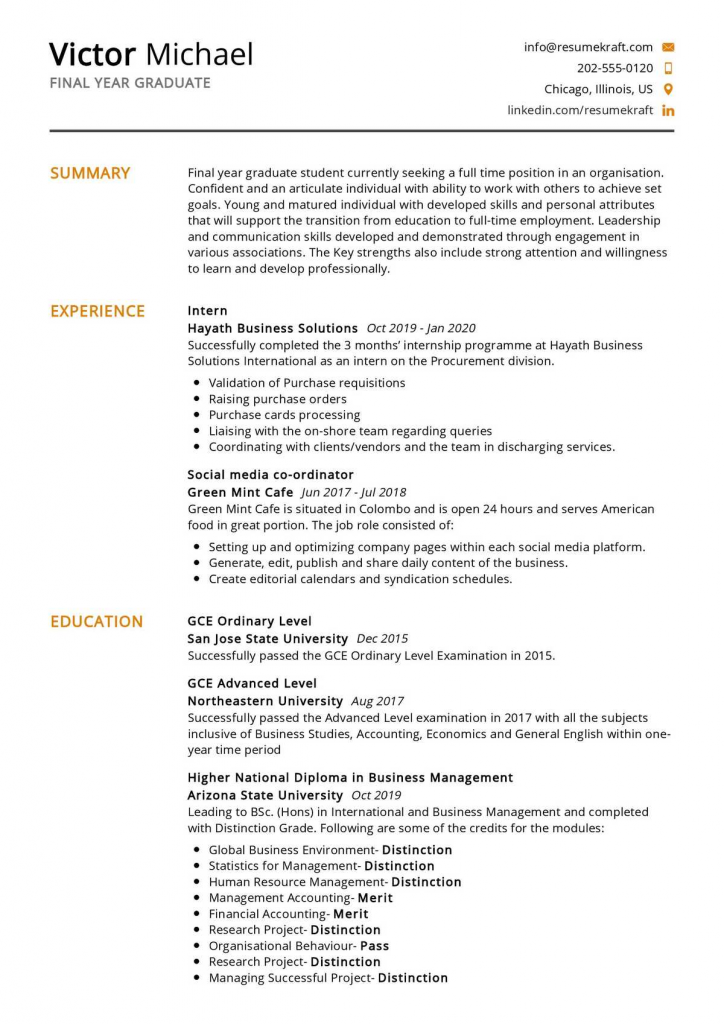 chronological resume sample for fresh graduate