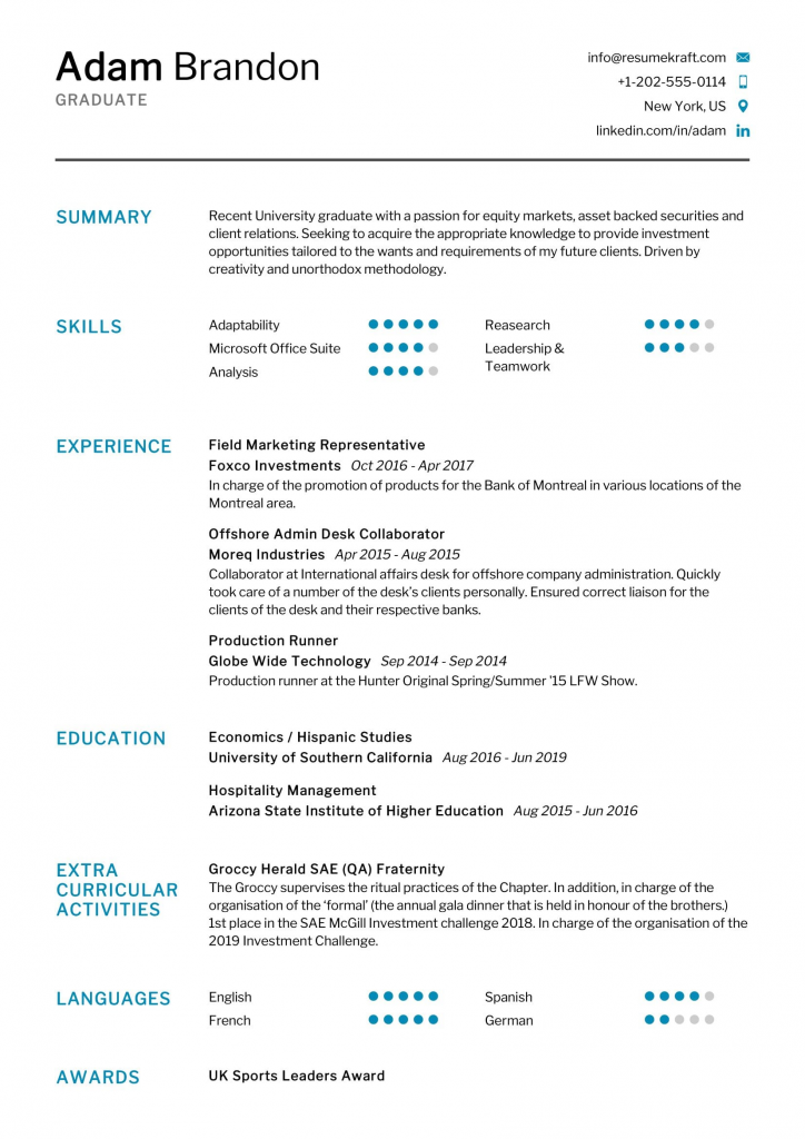 resume examples recent college graduate