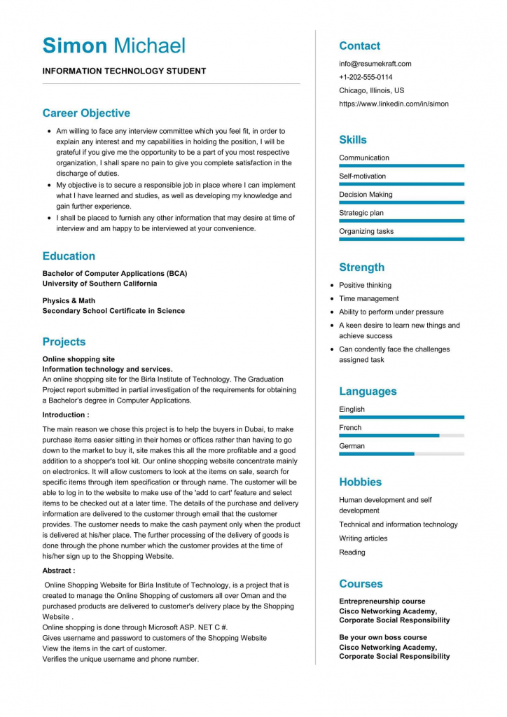 chronological resume sample for fresh graduate