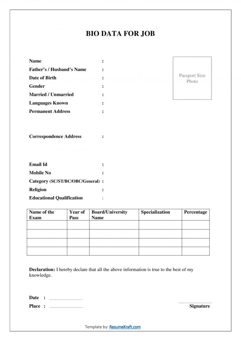 20+ Sample Bio Data Formats for Job PDF & Word Free Download 2024