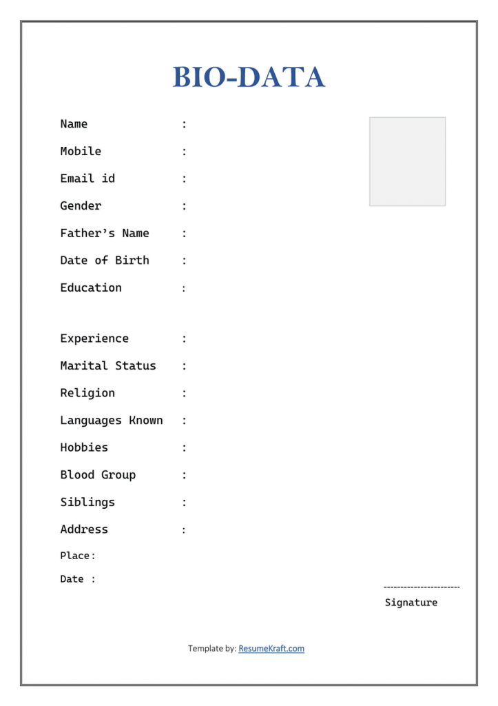 Printable Biodata Form Download Free