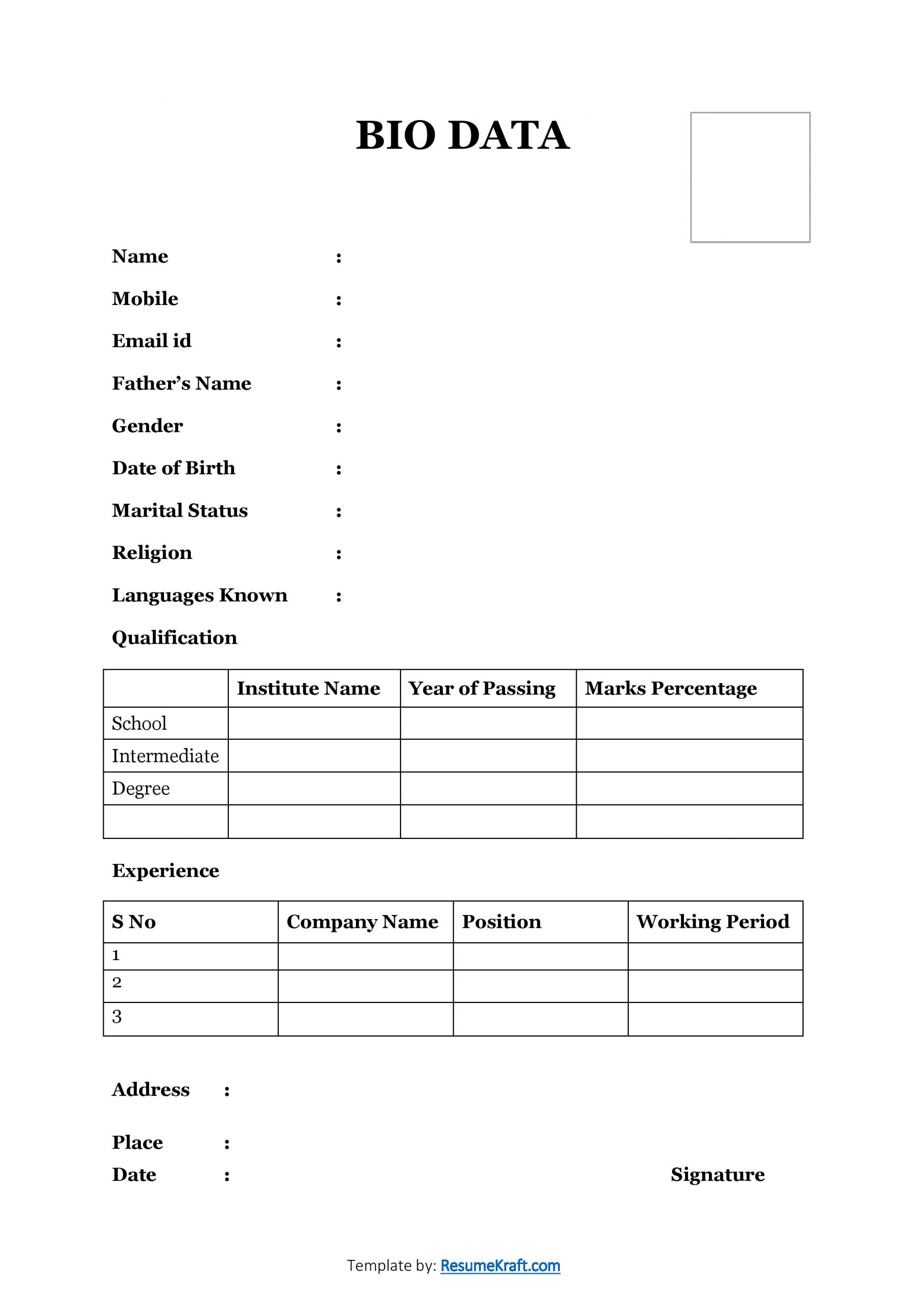 20 Sample Bio Data Formats For Job Pdf Word Free Download Eroppa