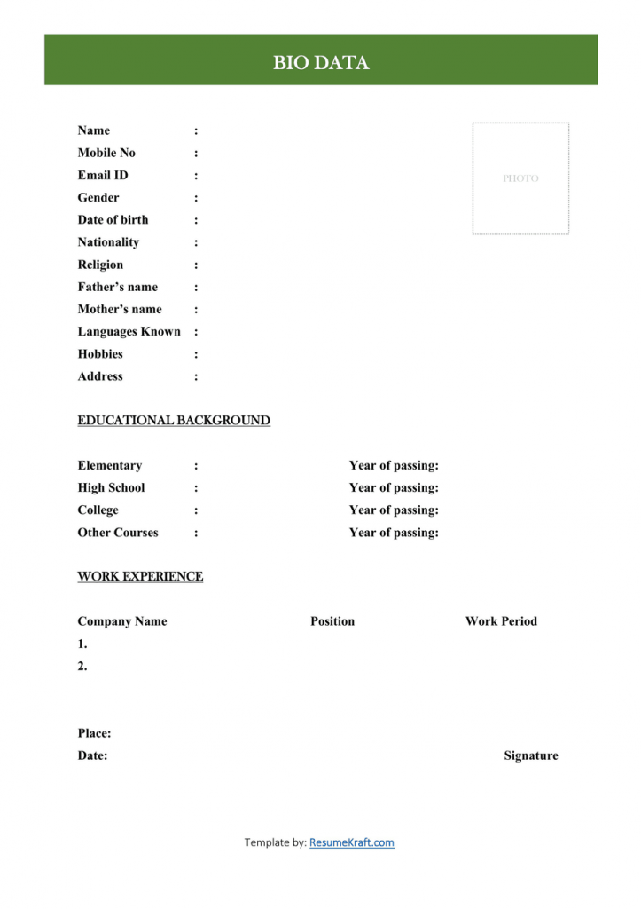 Student Personal Biodata Form