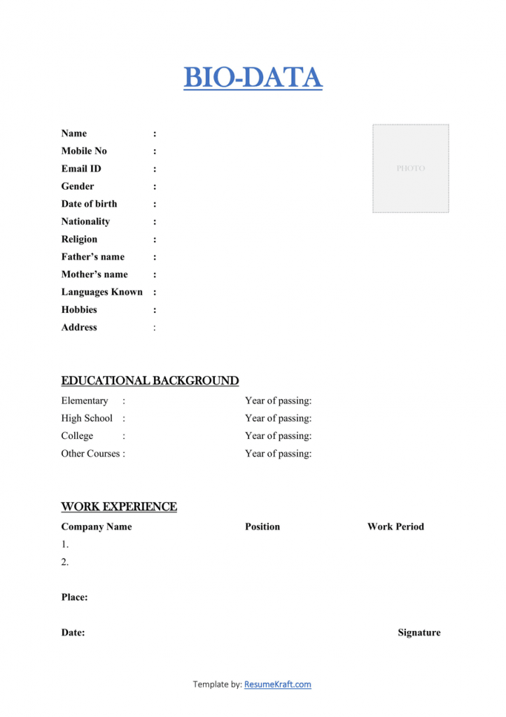 Personal Biodata Form