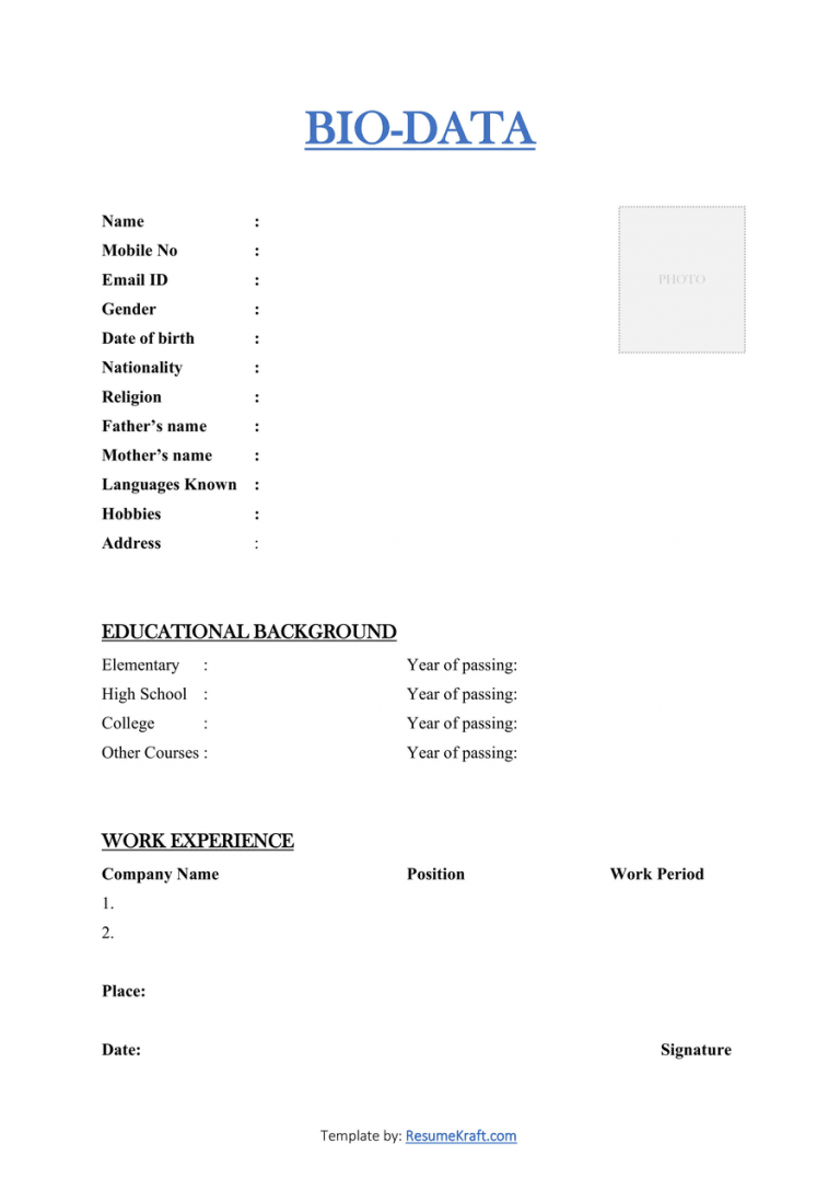 42+ Sample Bio Data Formats for Job PDF & Word Free Download 2025