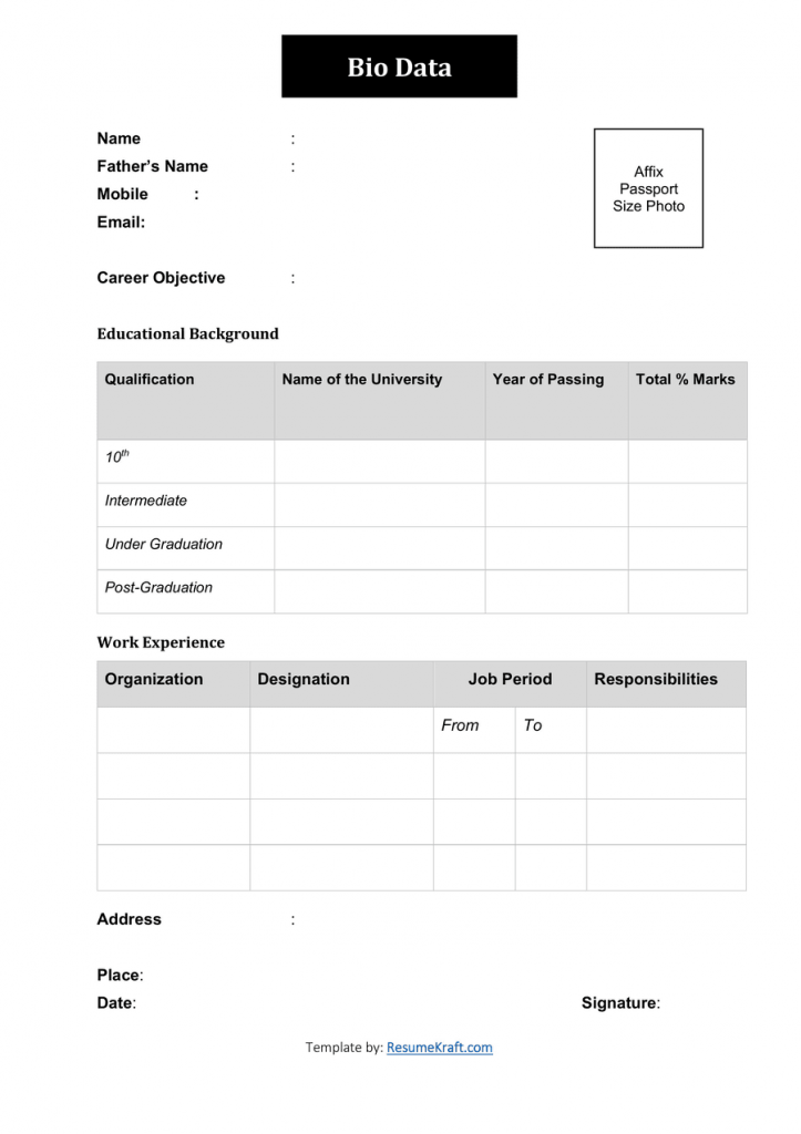 Online Biodata Form Download Free