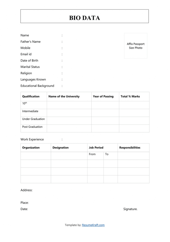 My biodata Form Download Free